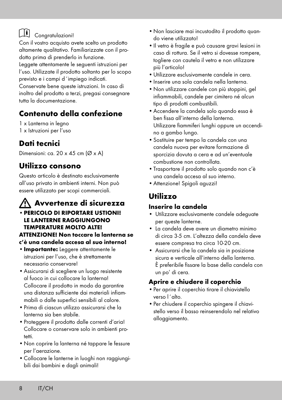 Contenuto della confezione, Dati tecnici, Utilizzo consono | Avvertenze di sicurezza, Utilizzo | Melinera HL-1858 User Manual | Page 8 / 16