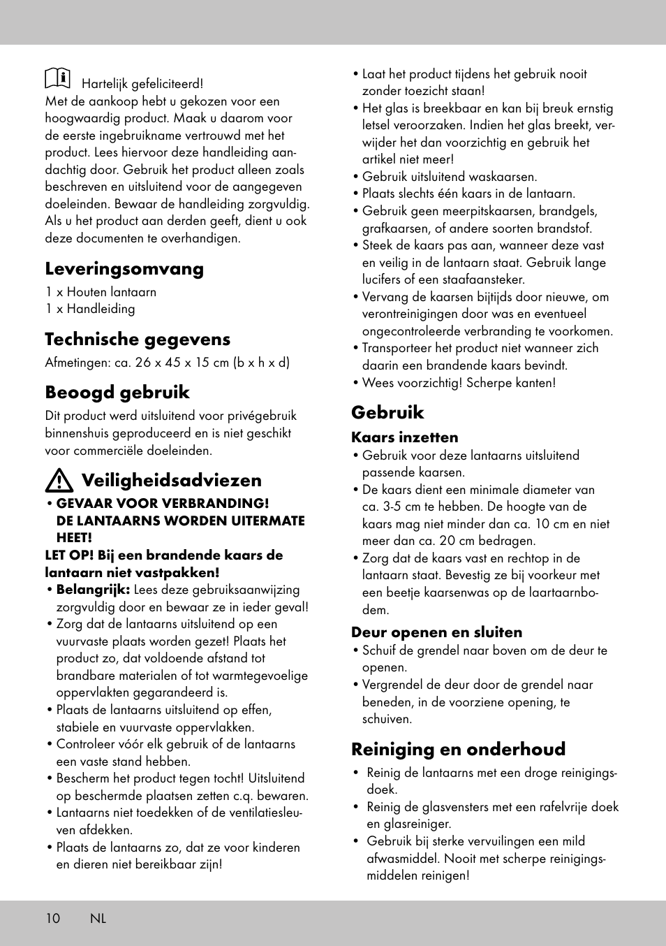 Gebruik, Reiniging en onderhoud, Leveringsomvang | Technische gegevens, Beoogd gebruik, Veiligheidsadviezen | Melinera HL-1859 User Manual | Page 10 / 16