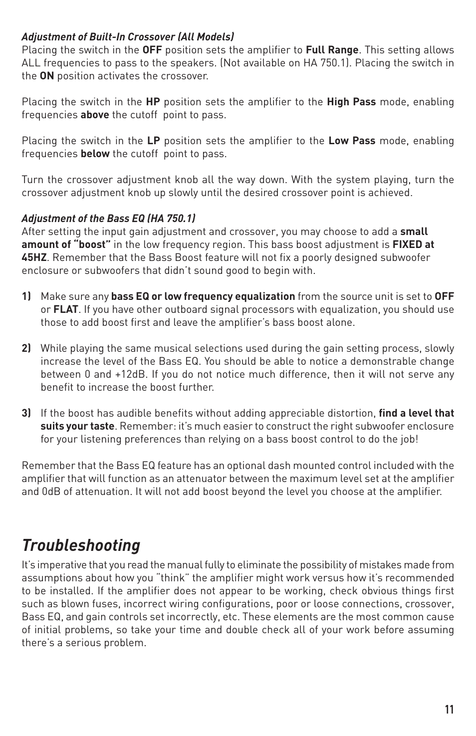 Troubleshooting | Diamond Audio Technology HA 700.2 User Manual | Page 11 / 12