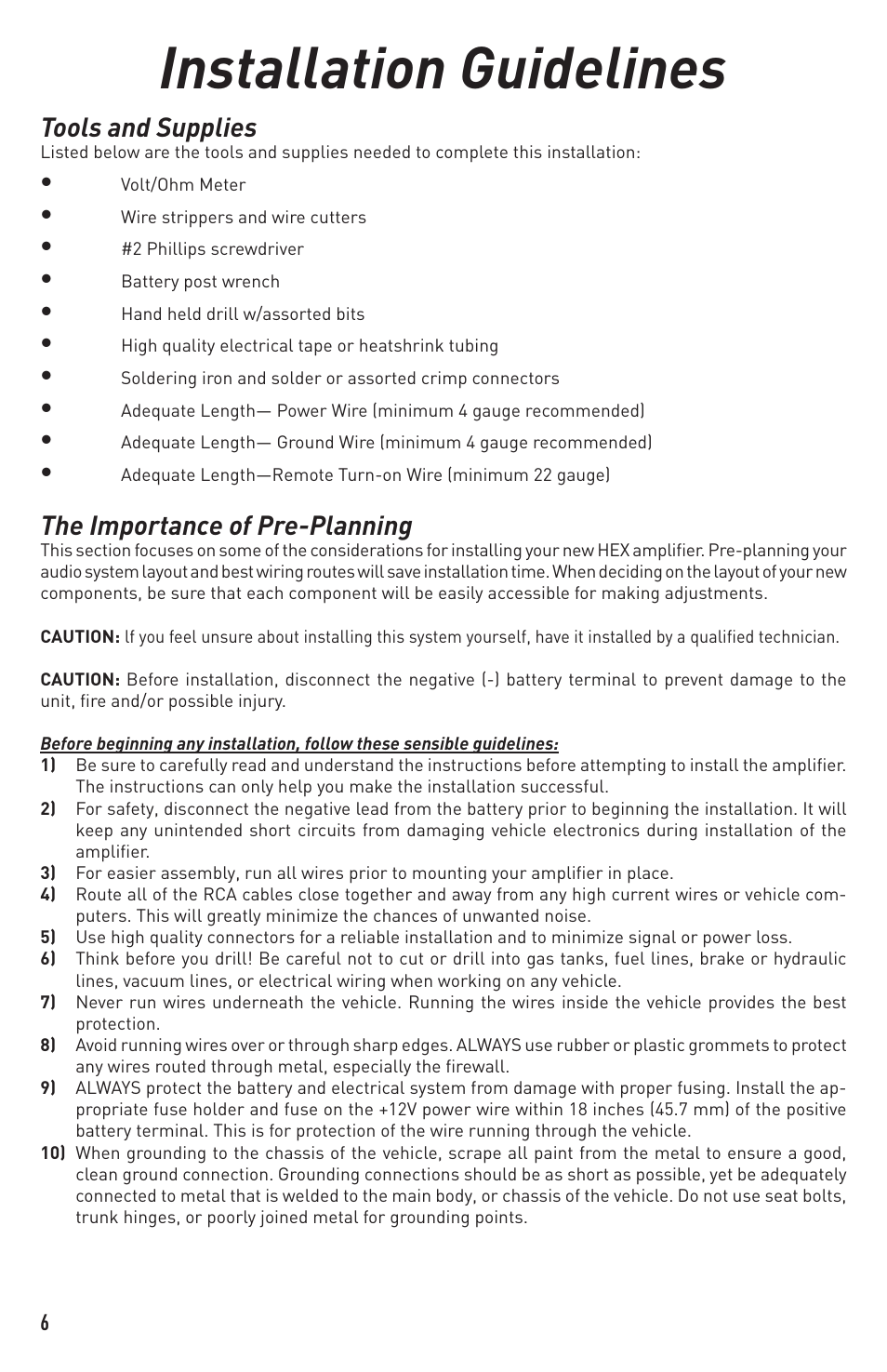 Installation guidelines, Tools and supplies, The importance of pre-planning | Diamond Audio Technology HA 700.2 User Manual | Page 6 / 12