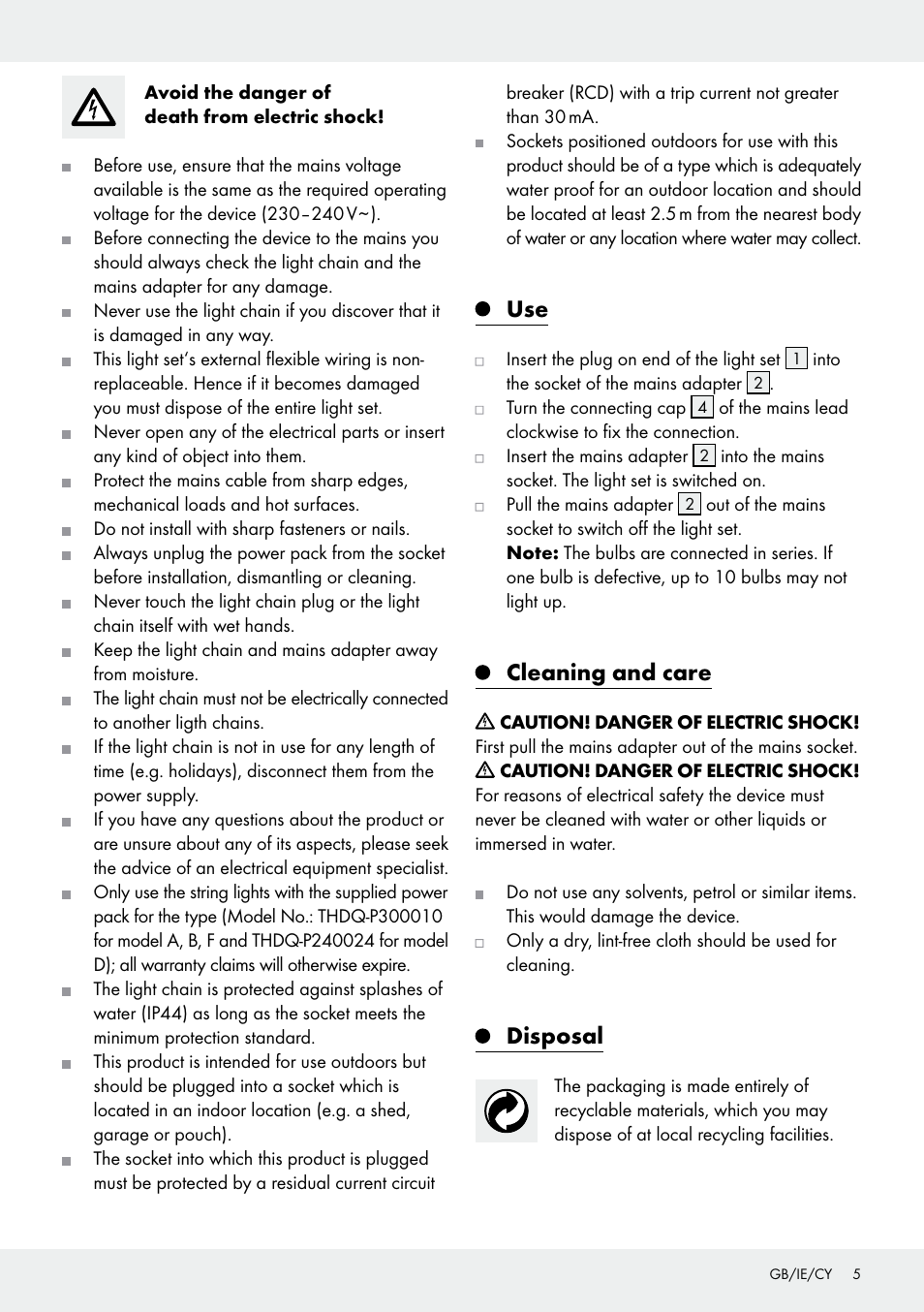 Cleaning and care, Disposal | Melinera Z31413 User Manual | Page 5 / 10
