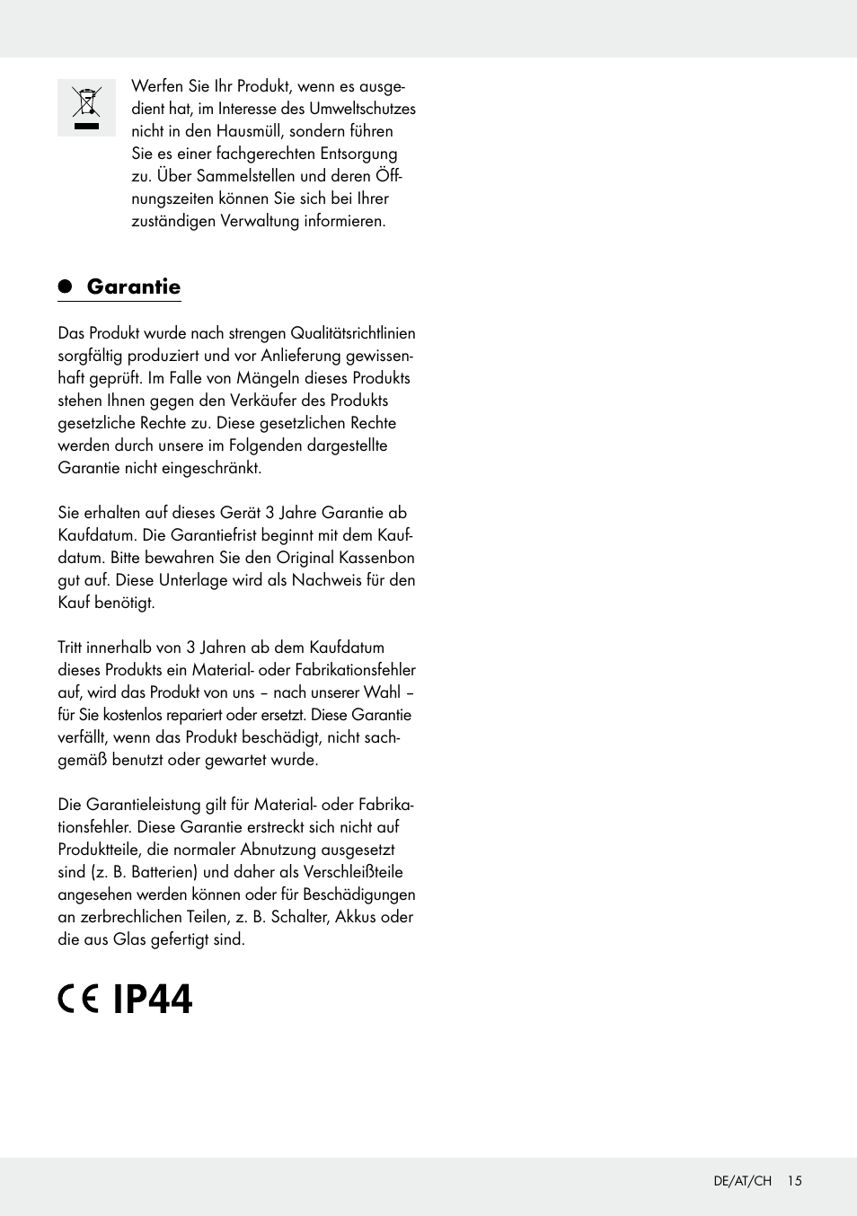 Garantie | Melinera Z31413 User Manual | Page 15 / 16