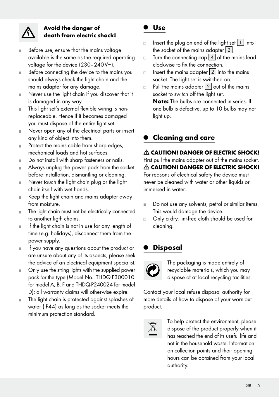 Cleaning and care, Disposal | Melinera Z31413 User Manual | Page 5 / 16