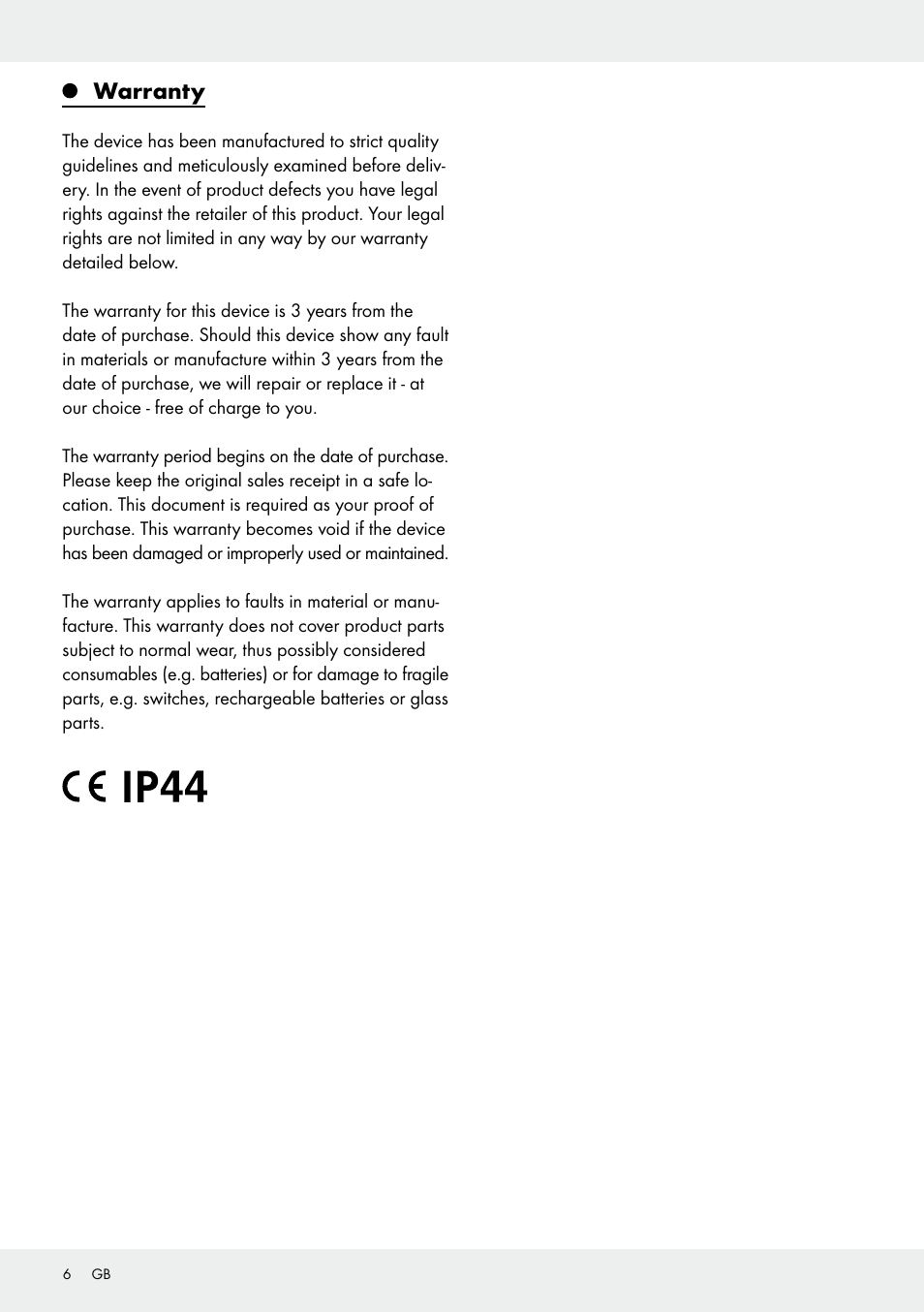 Warranty | Melinera Z31413 User Manual | Page 6 / 16