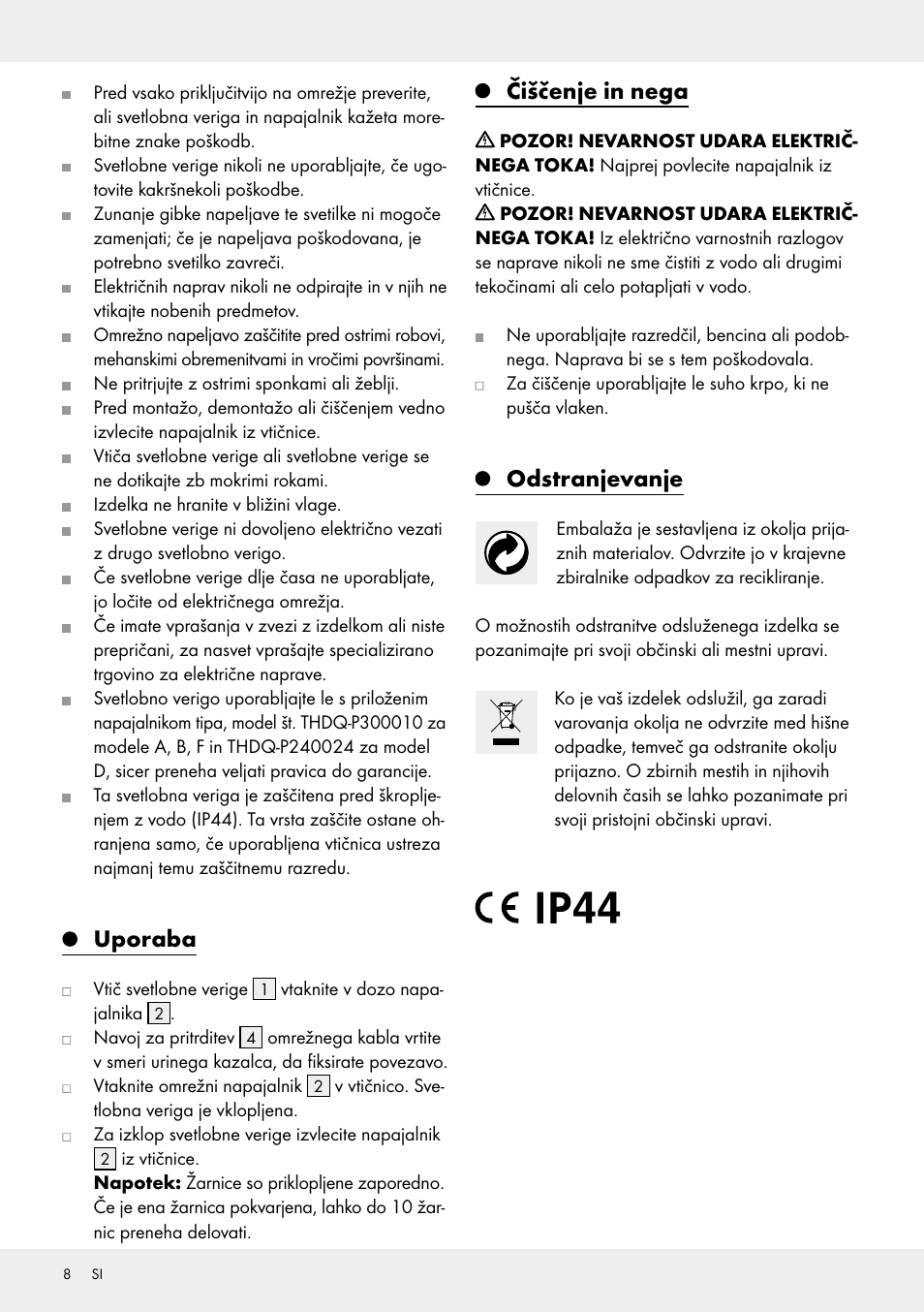 Uporaba, Čiščenje in nega, Odstranjevanje | Melinera Z31413 User Manual | Page 8 / 16