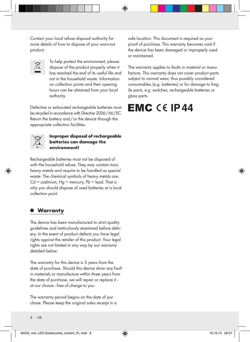 Warranty | Melinera Z31826A/Z31826B/Z31826C/Z31826D User Manual | Page 8 / 17