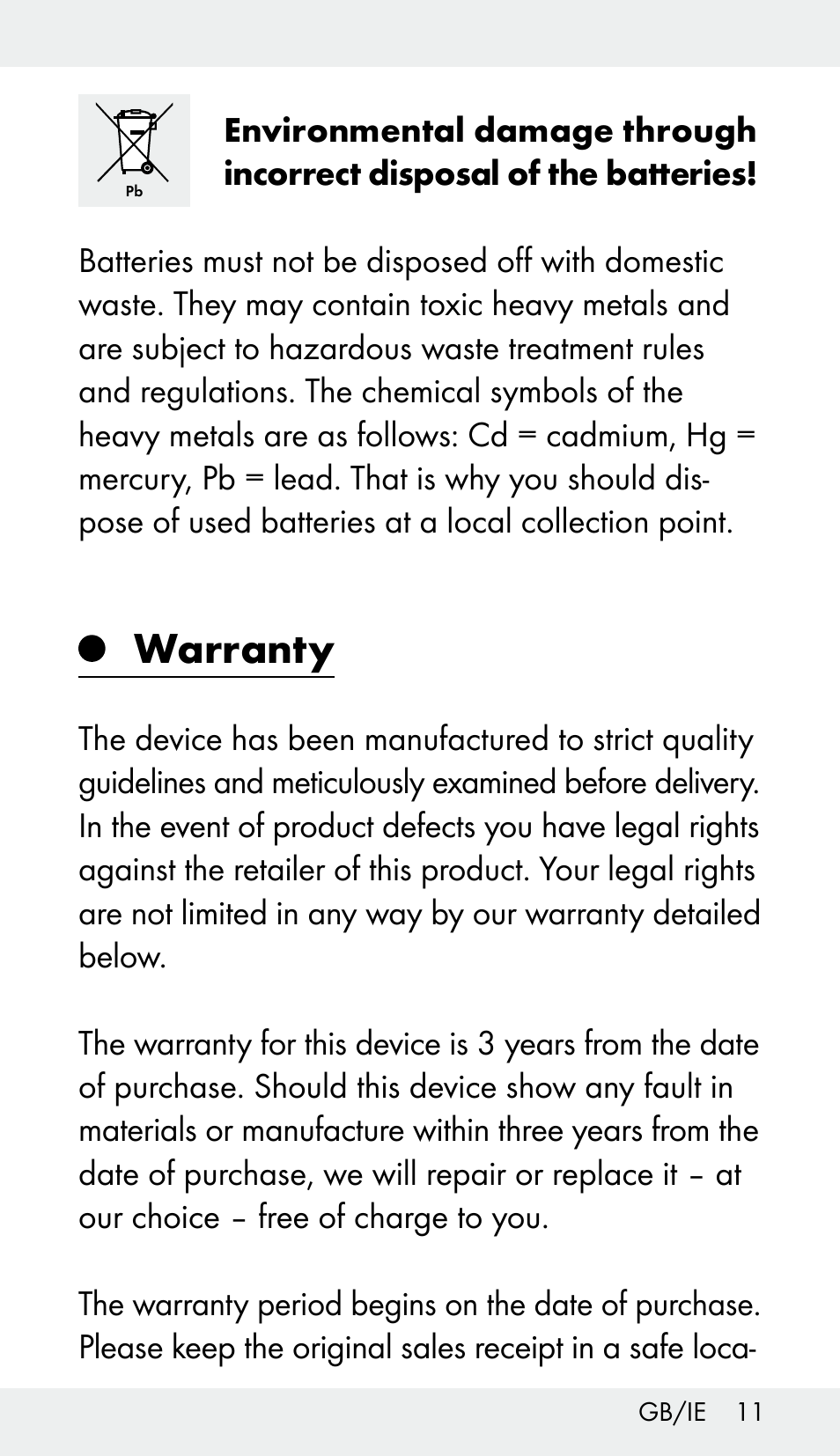 Warranty | Melinera Z31959 User Manual | Page 11 / 13
