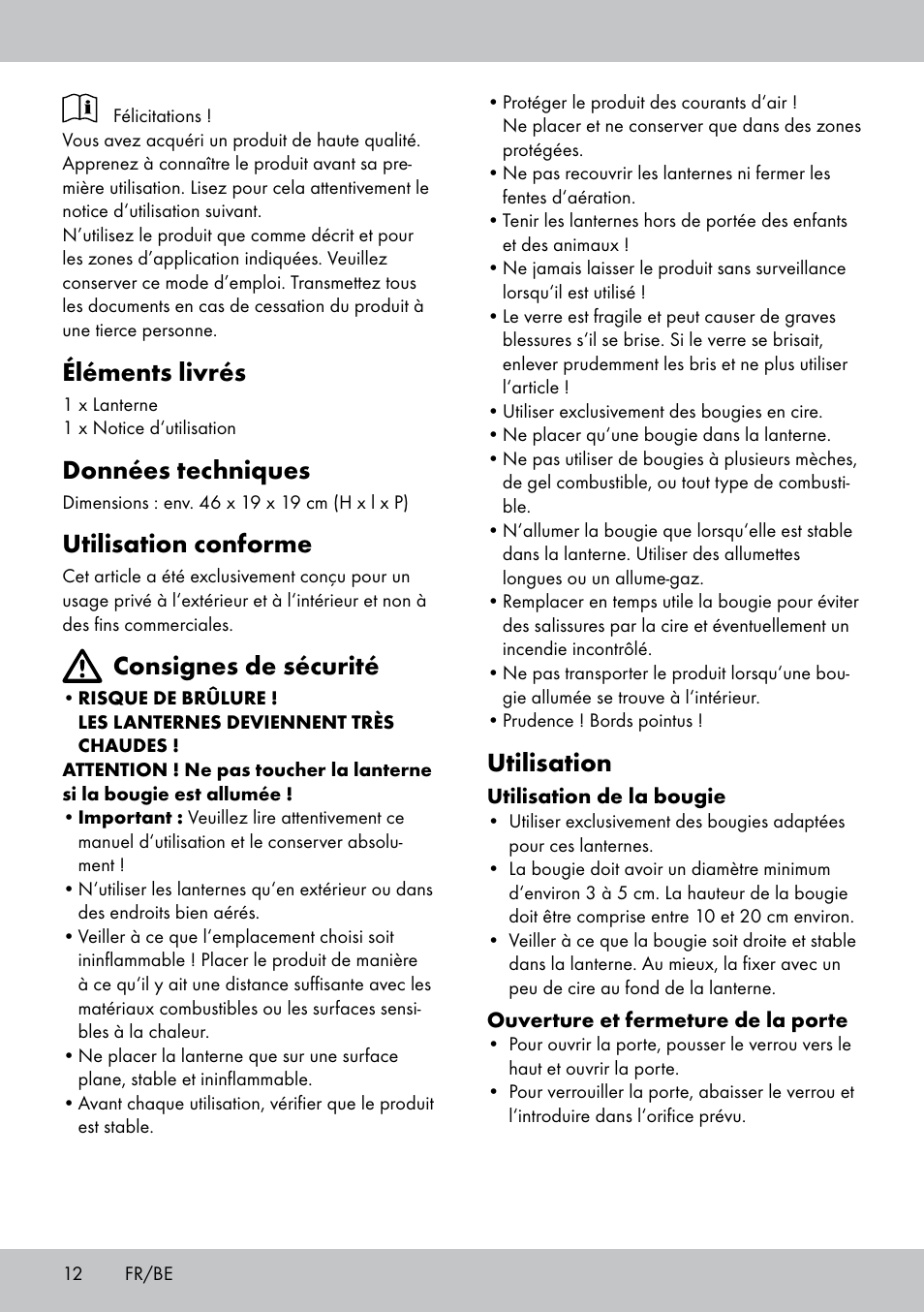Éléments livrés, Données techniques, Utilisation conforme | Consignes de sécurité, Utilisation | Melinera BL-1831 User Manual | Page 12 / 20