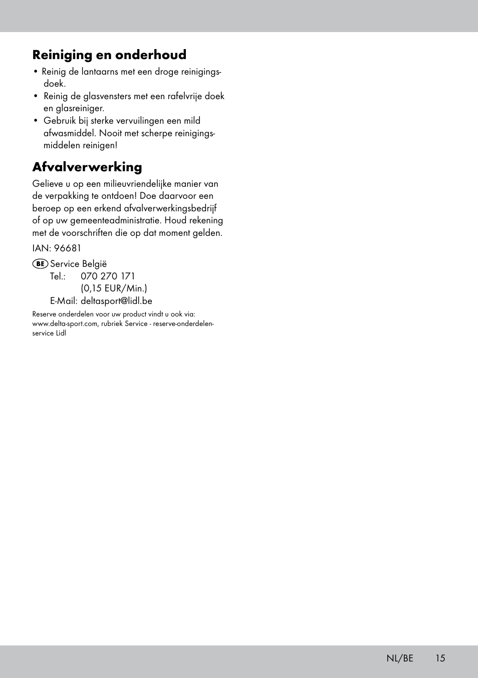Reiniging en onderhoud, Afvalverwerking | Melinera BL-1831 User Manual | Page 15 / 20