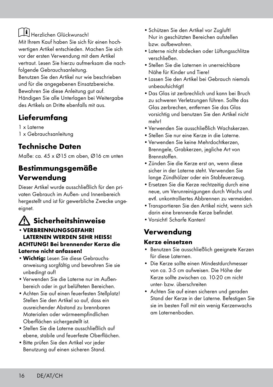 Lieferumfang, Technische daten, Bestimmungsgemäße verwendung | Sicherheitshinweise, Verwendung | Melinera BL-1832 User Manual | Page 16 / 20