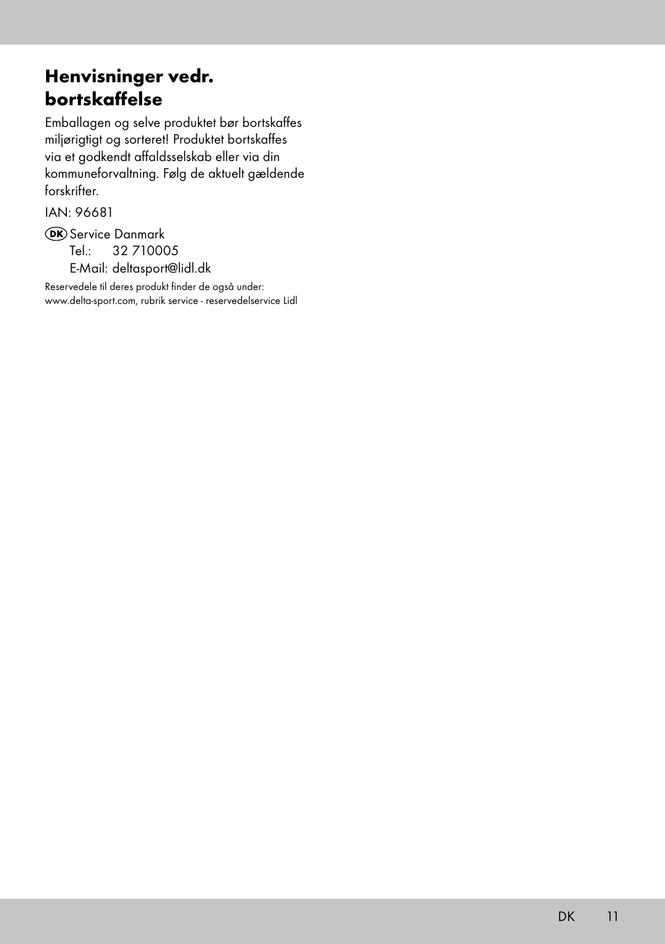 Henvisninger vedr. bortskaffelse | Melinera BL-1834 User Manual | Page 11 / 20