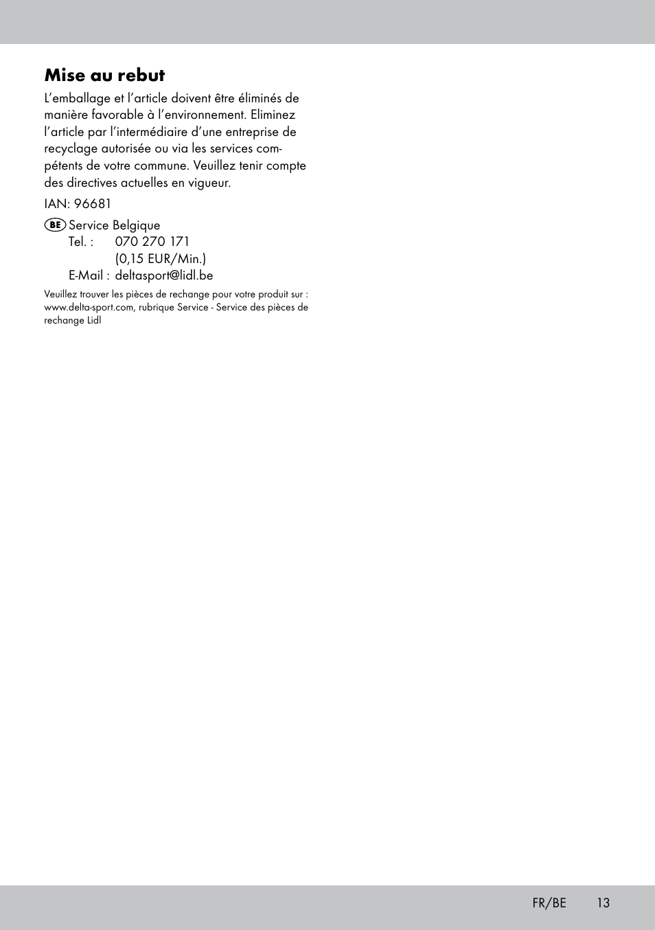 Mise au rebut | Melinera BL-1834 User Manual | Page 13 / 20