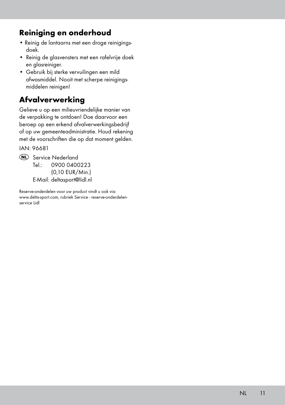 Reiniging en onderhoud, Afvalverwerking | Melinera BL-1831 User Manual | Page 11 / 16
