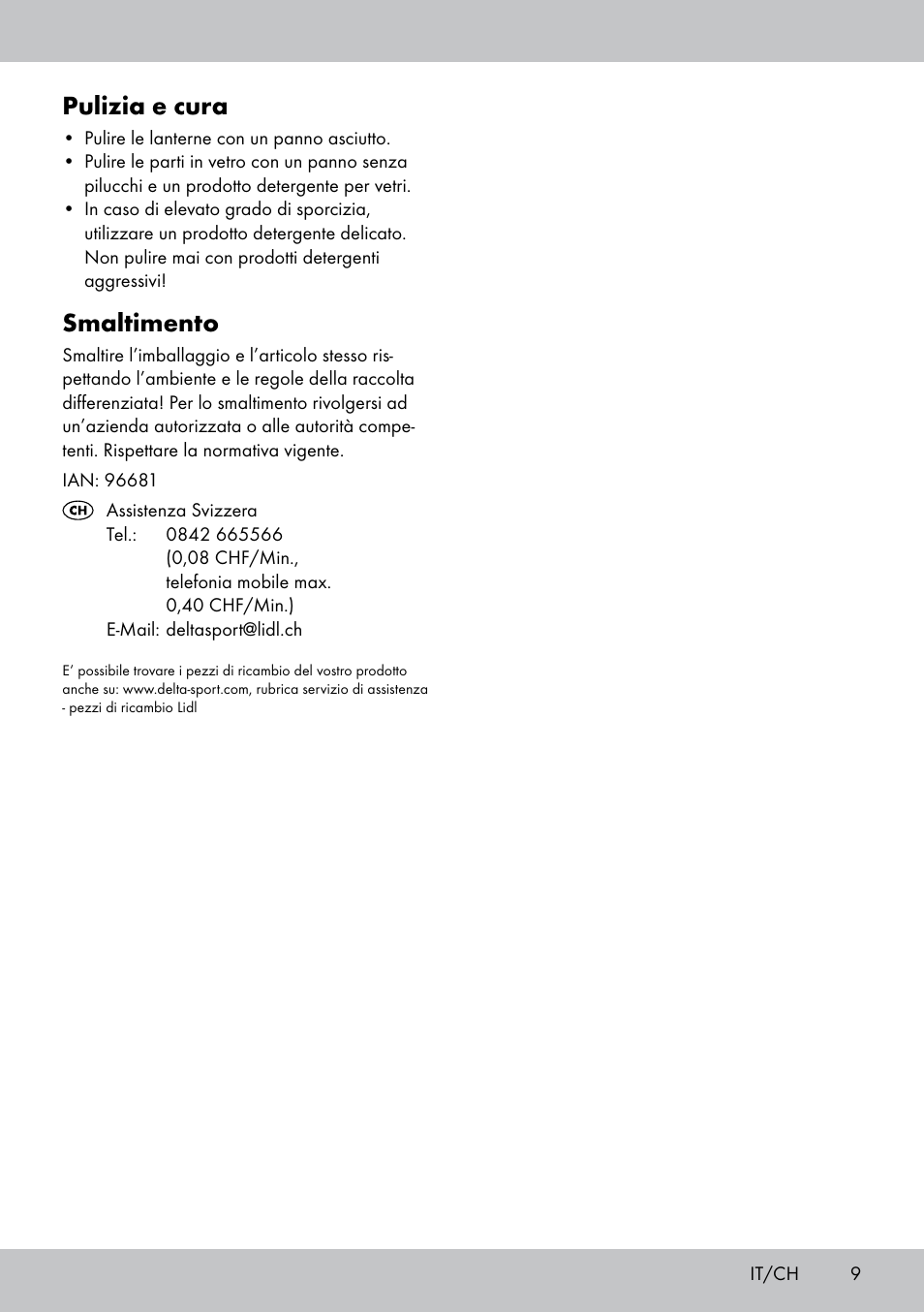 Pulizia e cura, Smaltimento | Melinera BL-1831 User Manual | Page 9 / 16