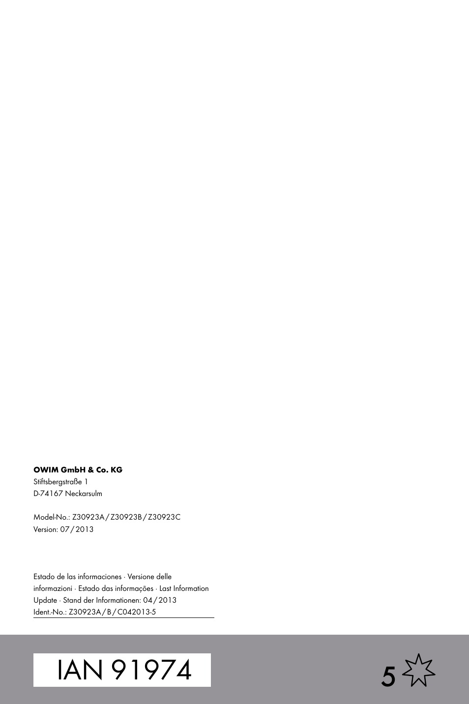 Melinera Z30923A/Z30923B/Z30923C User Manual | Page 19 / 19