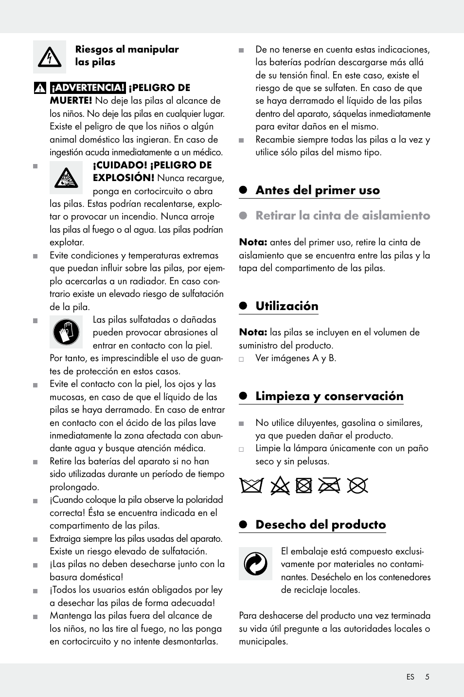 Utilización, Limpieza y conservación, Desecho del producto | Melinera Z30923A/Z30923B/Z30923C User Manual | Page 5 / 19