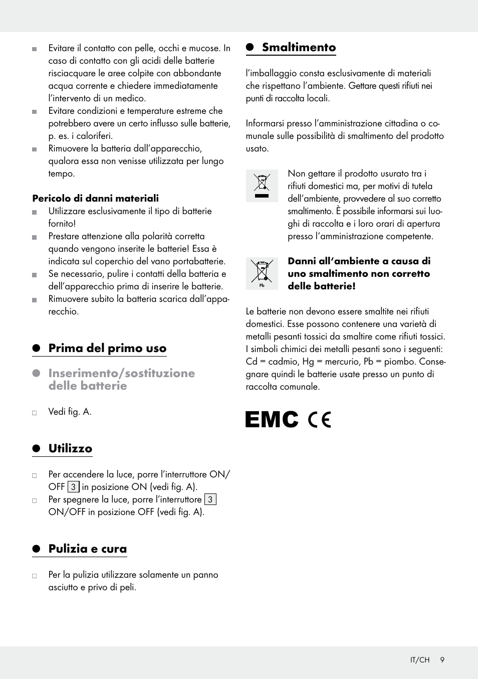 Utilizzo, Pulizia e cura, Smaltimento | Melinera Z31634A/Z31634B User Manual | Page 9 / 10