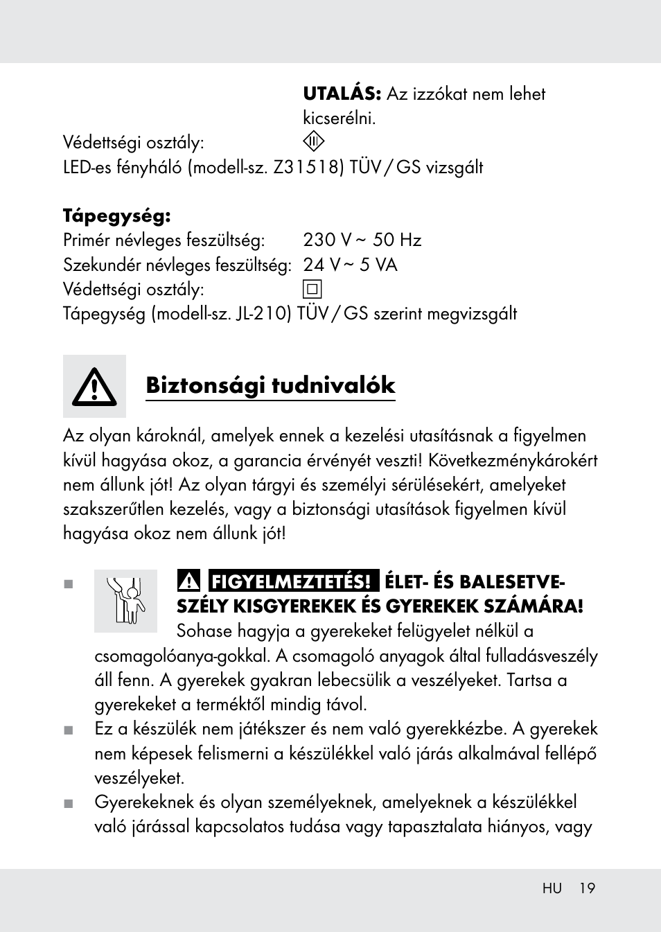 Biztonsági tudnivalók | Melinera Z31518-BS User Manual | Page 19 / 51