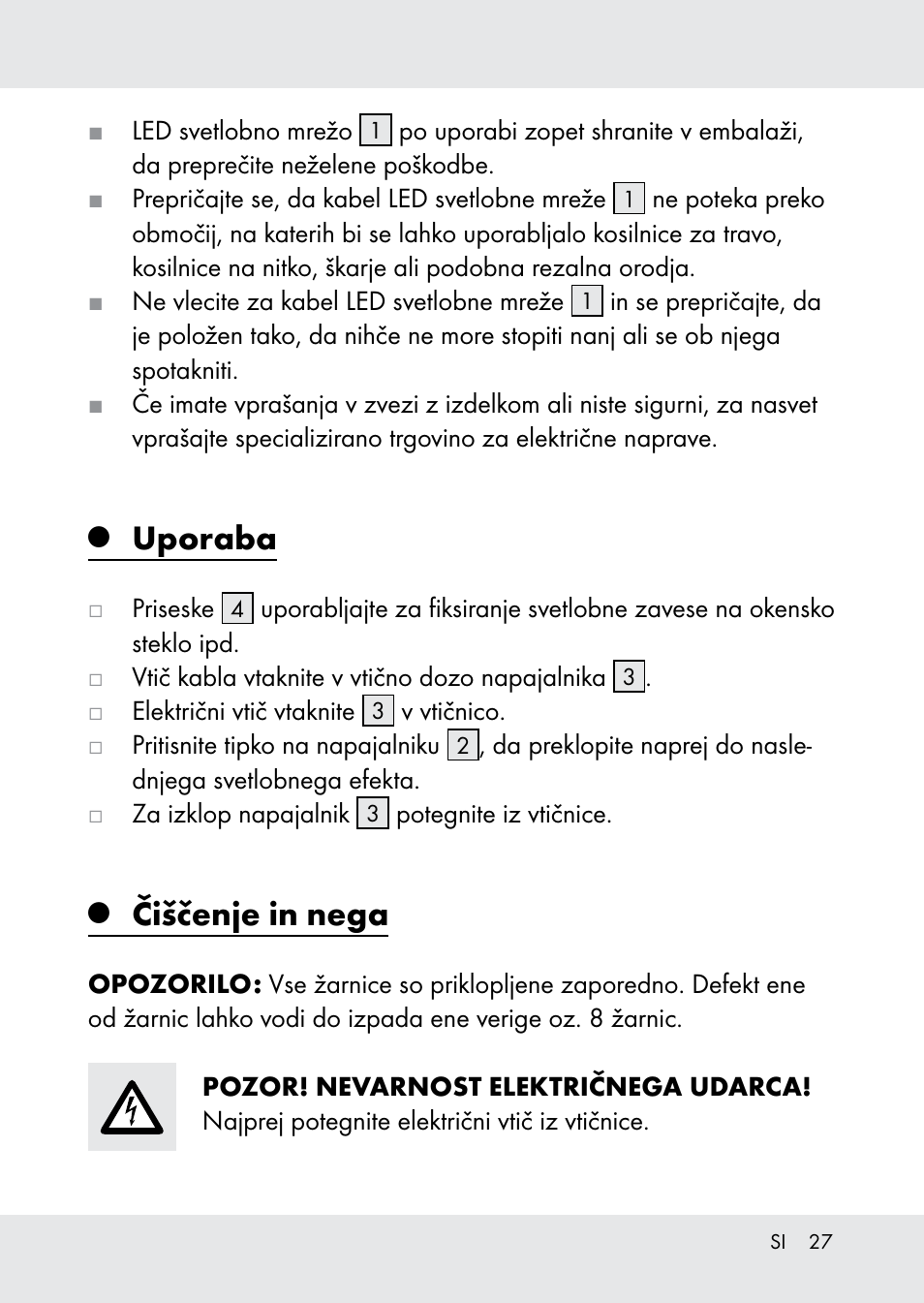 Uporaba, Čiščenje in nega | Melinera Z31518-BS User Manual | Page 27 / 51