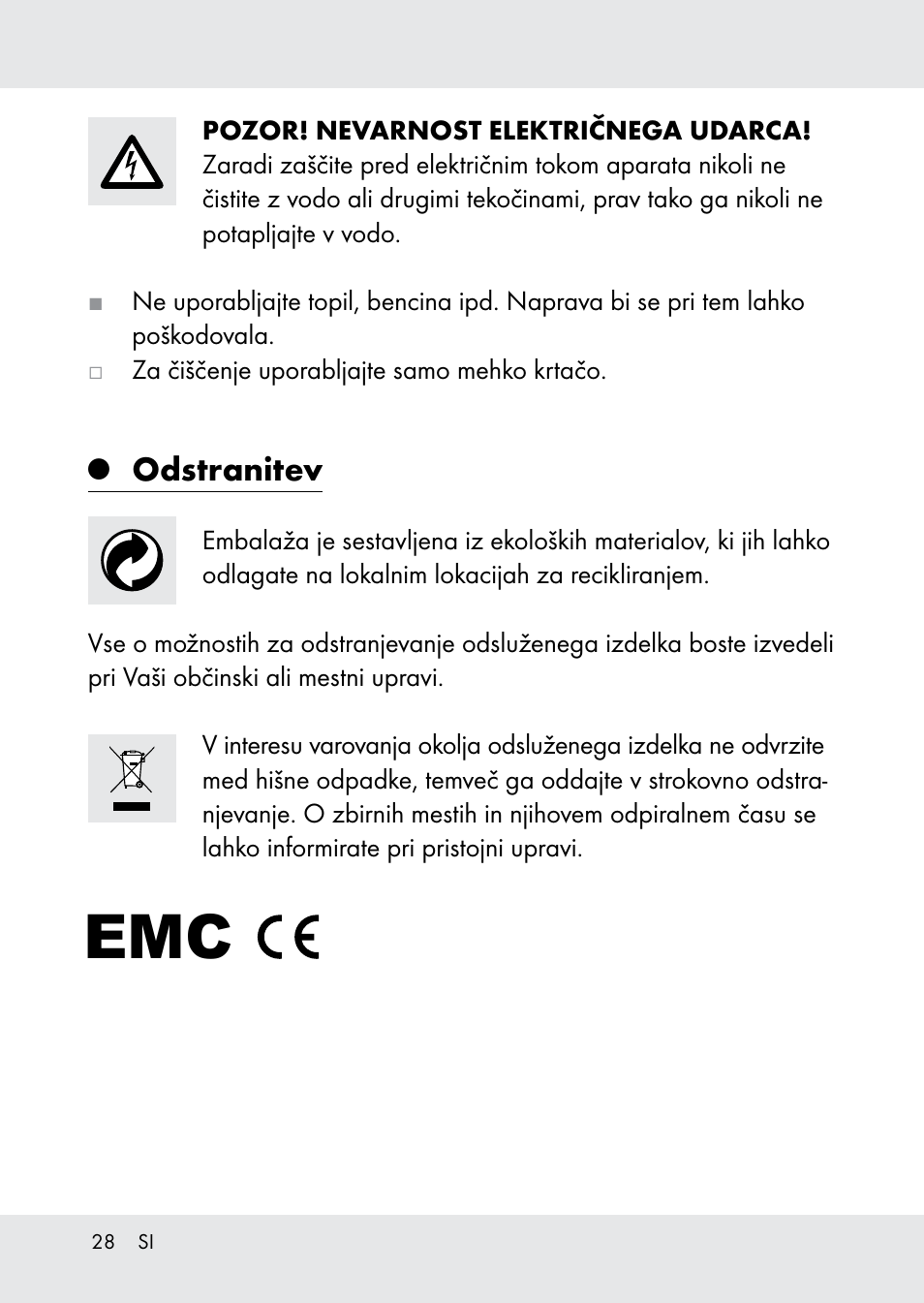 Odstranitev | Melinera Z31518-BS User Manual | Page 28 / 51