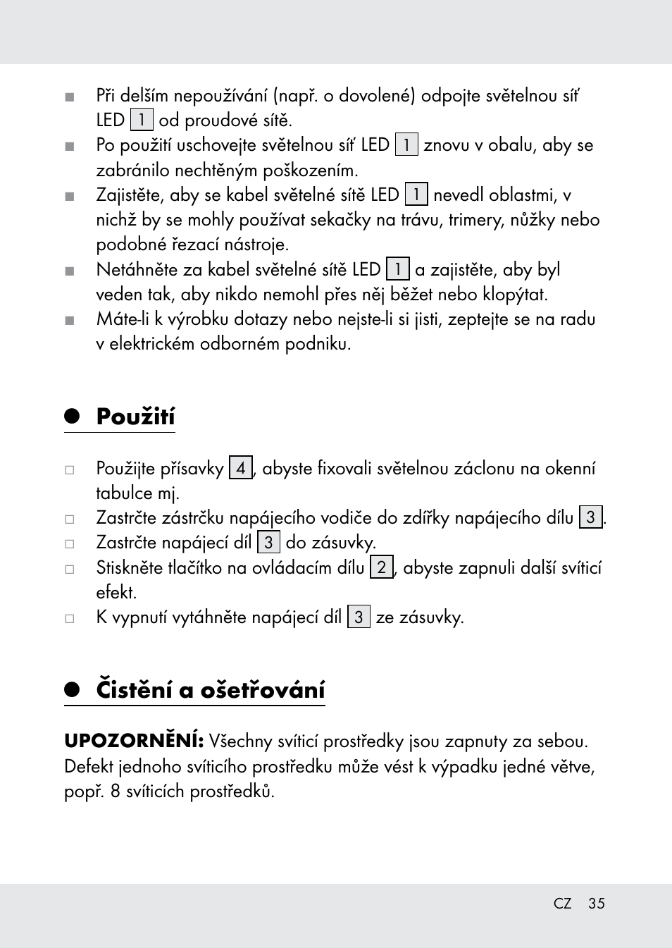 Použití, Čistění a ošetřování | Melinera Z31518-BS User Manual | Page 35 / 51