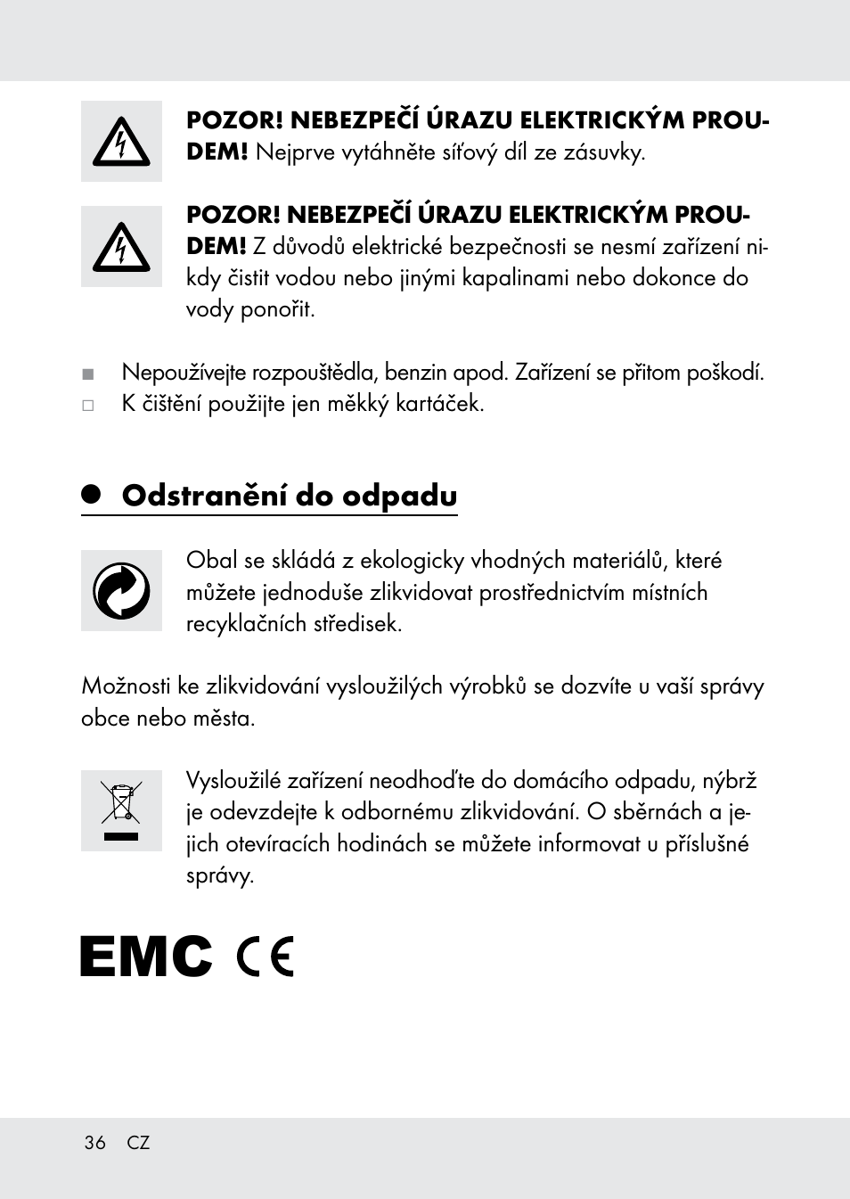 Odstranění do odpadu | Melinera Z31518-BS User Manual | Page 36 / 51