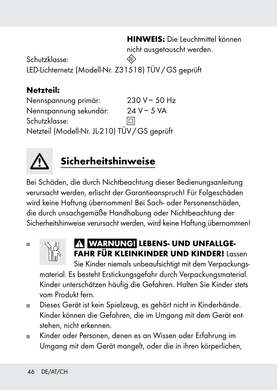 Sicherheitshinweise | Melinera Z31518-BS User Manual | Page 46 / 51