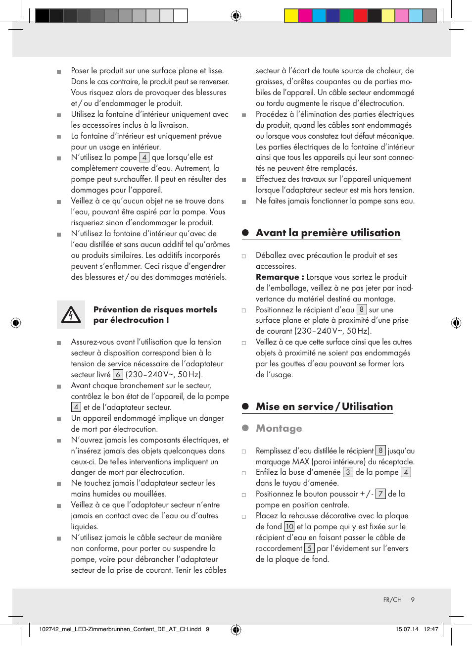 Avant la première utilisation, Mise en service / utilisation, Montage | Melinera Z31805A-BS/Z31805B-BS/Z31805D-BS User Manual | Page 9 / 16