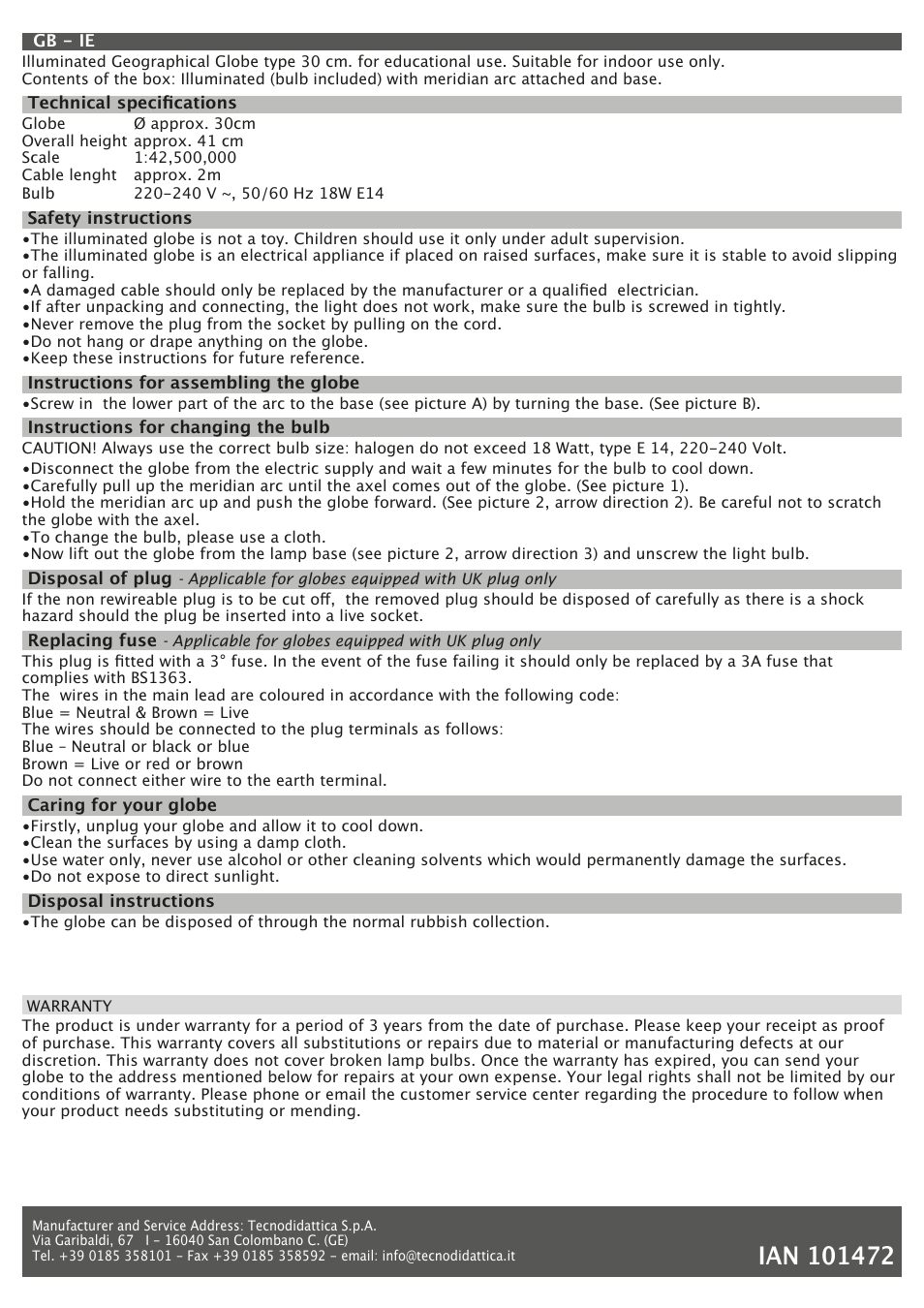 Melinera Illuminated Globe / Illustrated Globe User Manual | Page 2 / 2