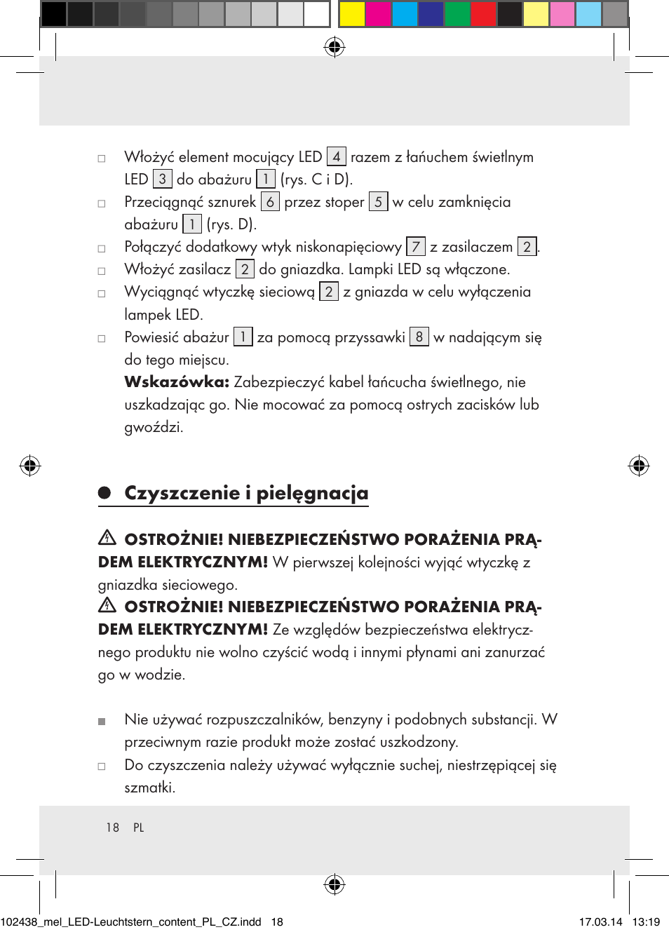 Czyszczenie i pielęgnacja | Melinera Z31617A-BS/Z31617B-BS/ Z31617C-BS User Manual | Page 18 / 36