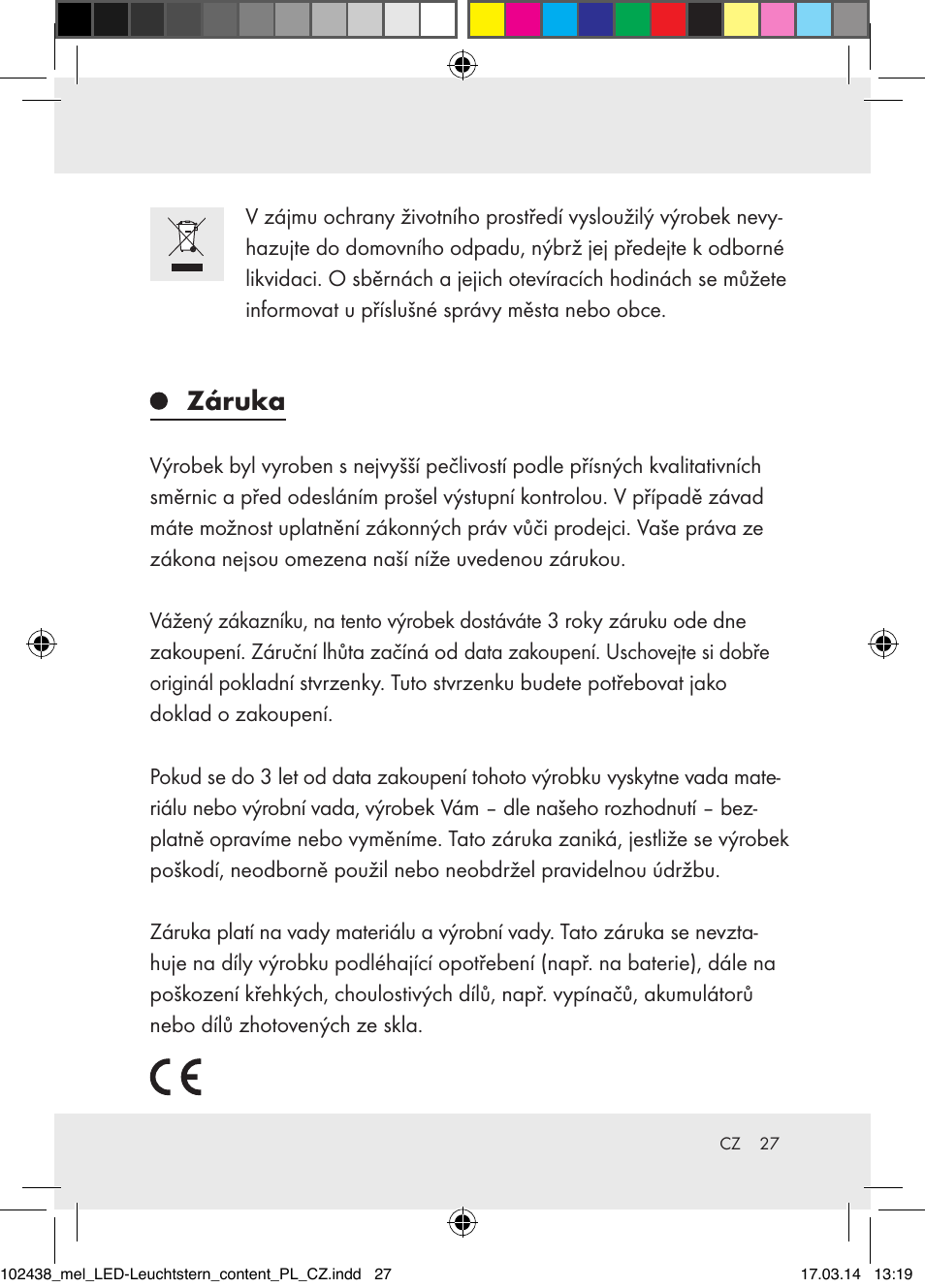 Záruka | Melinera Z31617A-BS/Z31617B-BS/ Z31617C-BS User Manual | Page 27 / 36