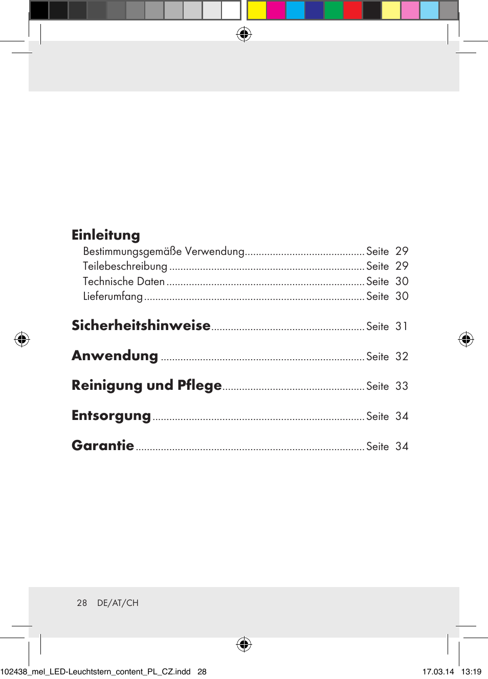 Einleitung, Sicherheitshinweise, Anwendung | Reinigung und pflege, Entsorgung, Garantie | Melinera Z31617A-BS/Z31617B-BS/ Z31617C-BS User Manual | Page 28 / 36