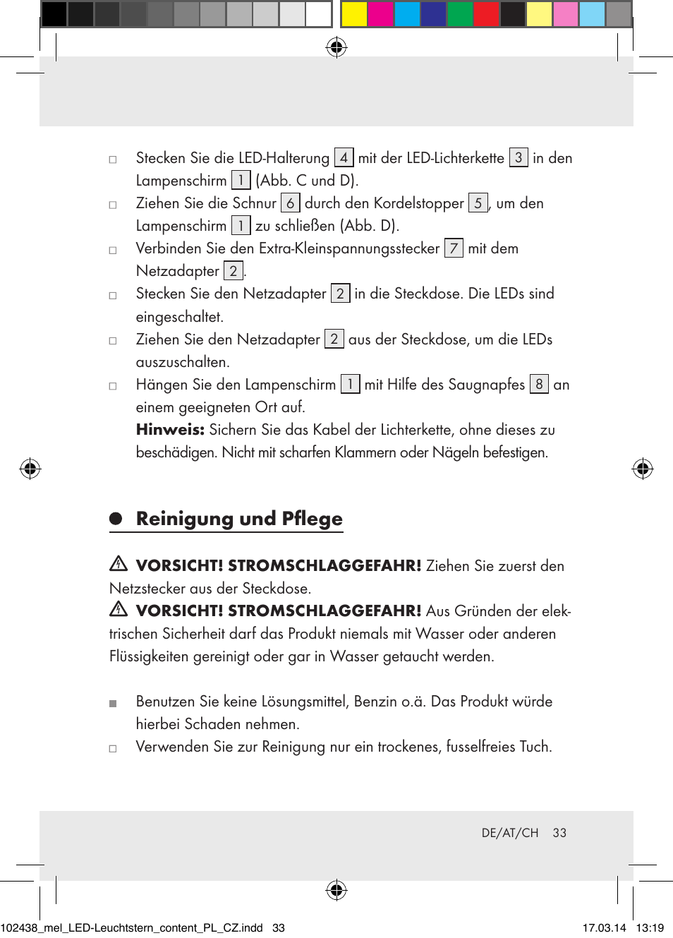 Reinigung und pflege | Melinera Z31617A-BS/Z31617B-BS/ Z31617C-BS User Manual | Page 33 / 36