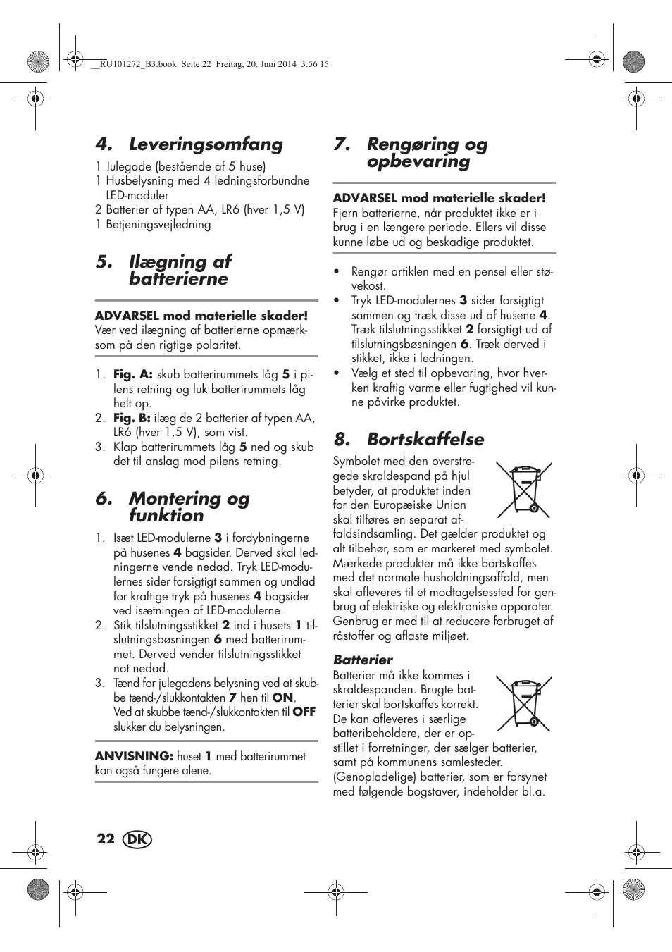 Leveringsomfang, Ilægning af batterierne, Montering og funktion | Rengøring og opbevaring, Bortskaffelse | Melinera MWBA 5 A1 User Manual | Page 24 / 46