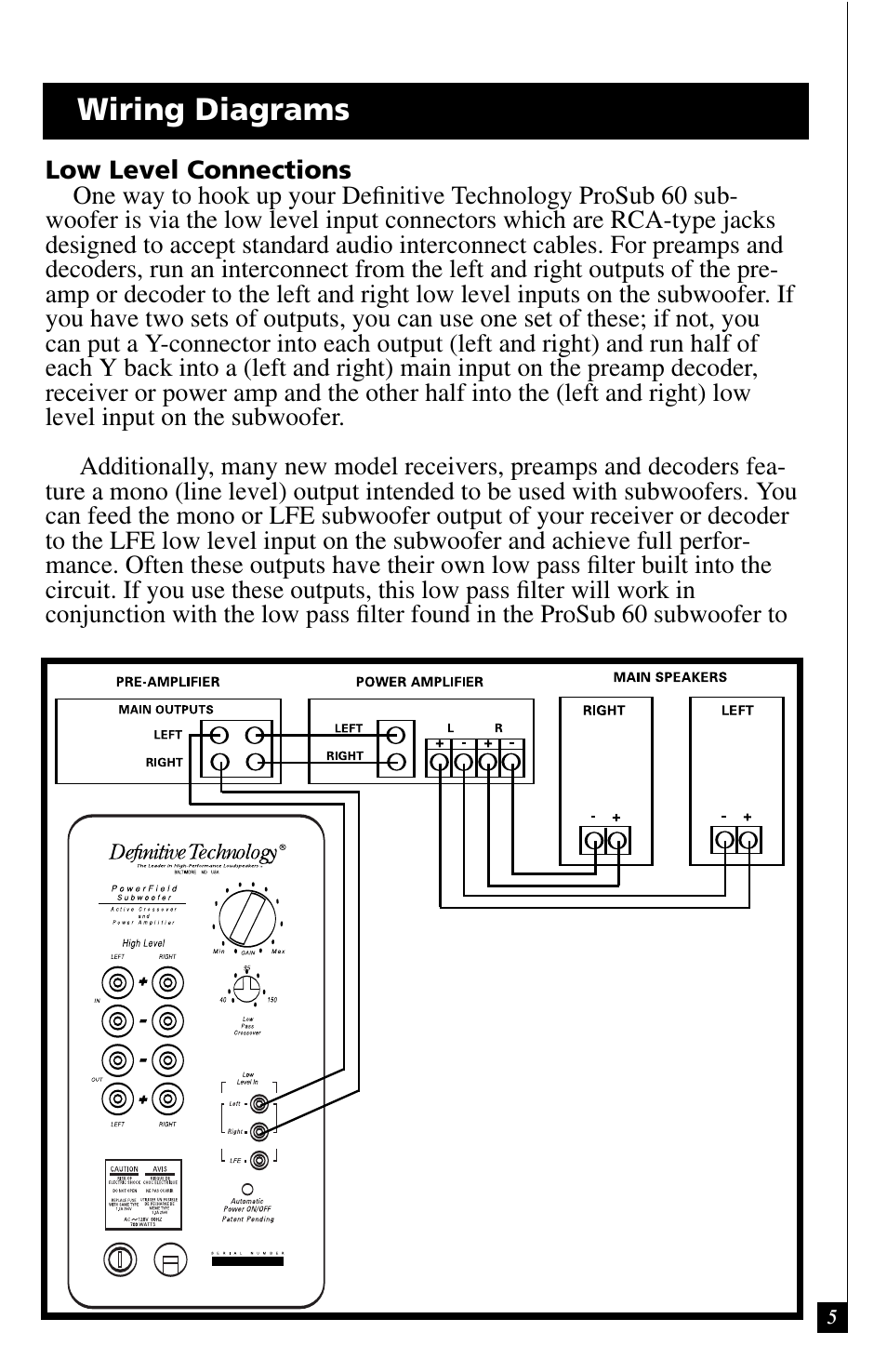 Wiring diagrams | Definitive Technology ProSub 60 User Manual | Page 5 / 12