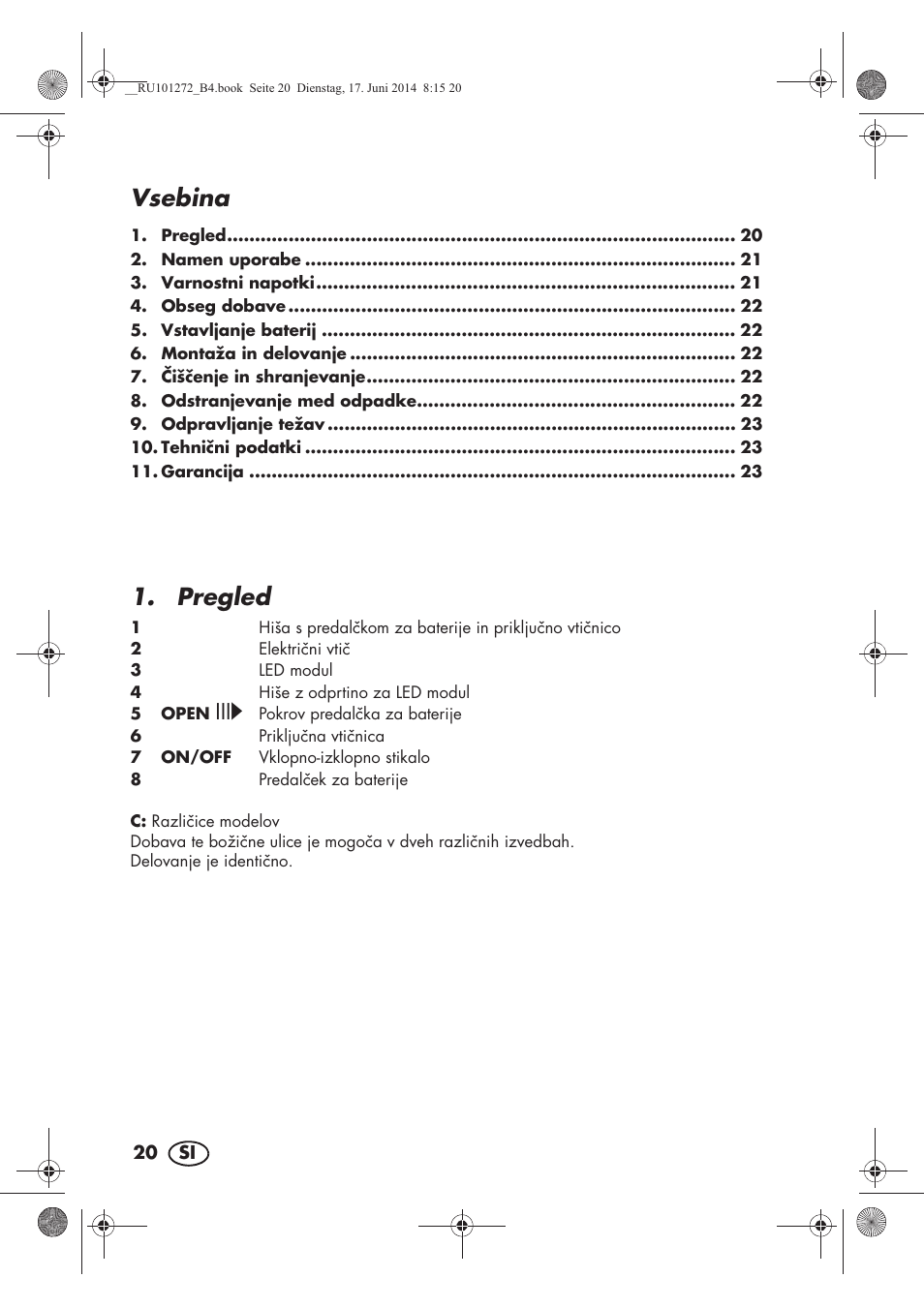 Vsebina, Pregled | Melinera MWBA 5 A1 User Manual | Page 22 / 46