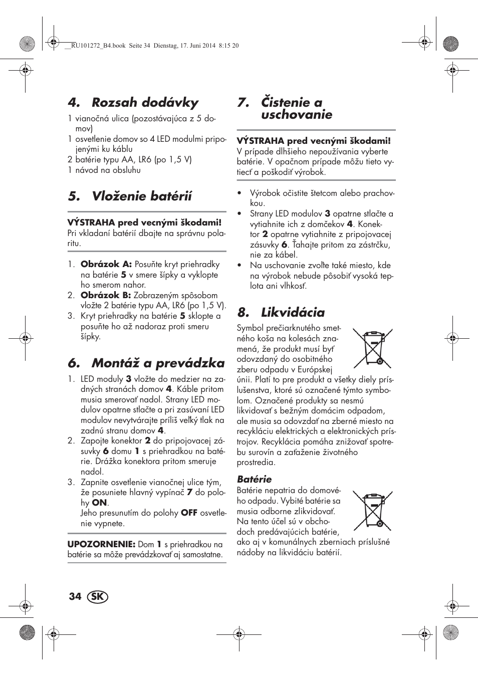 Rozsah dodávky, Vloženie batérií, Montáž a prevádzka | istenie a uschovanie, Likvidácia | Melinera MWBA 5 A1 User Manual | Page 36 / 46