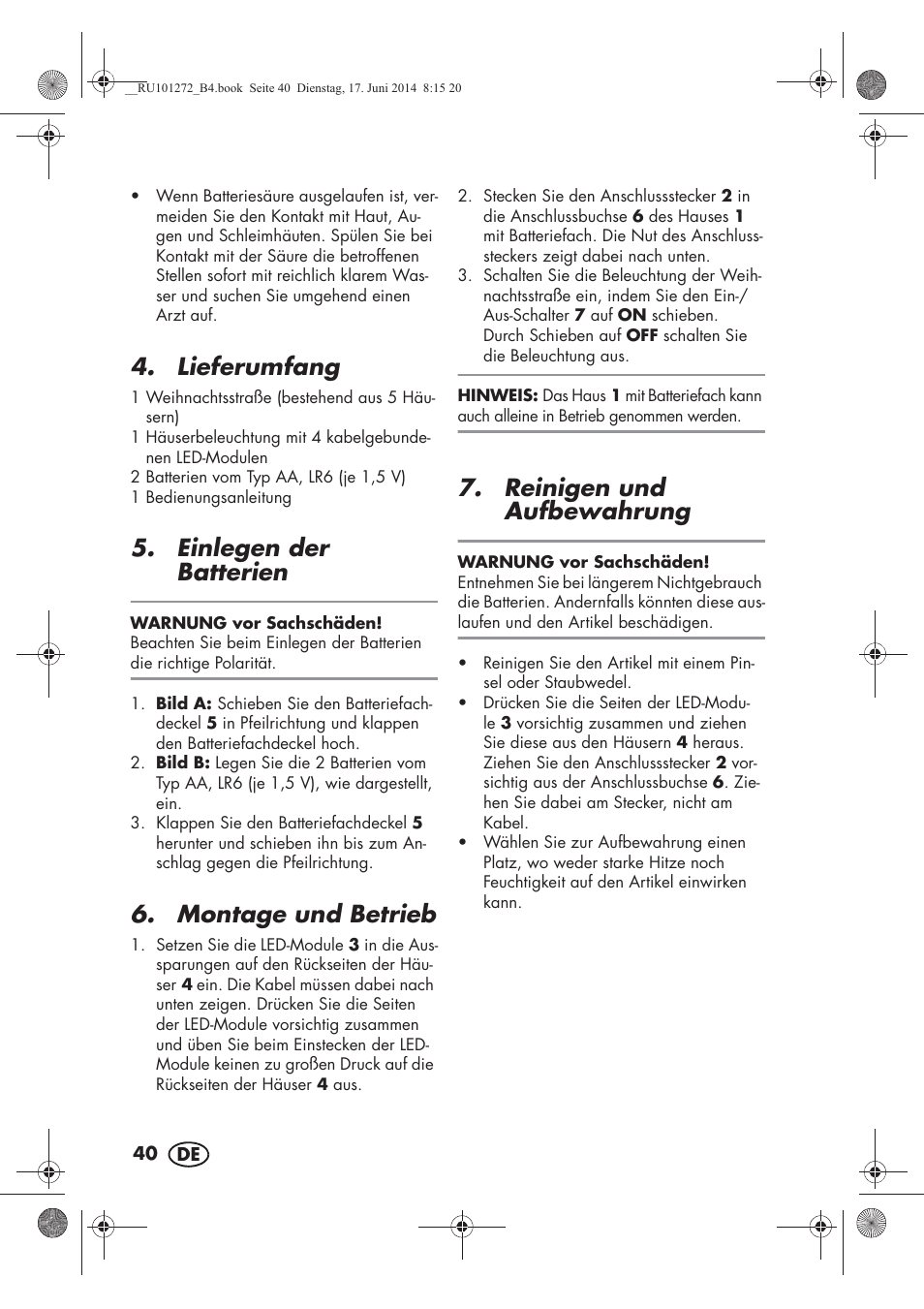 Lieferumfang, Einlegen der batterien, Montage und betrieb | Reinigen und aufbewahrung | Melinera MWBA 5 A1 User Manual | Page 42 / 46