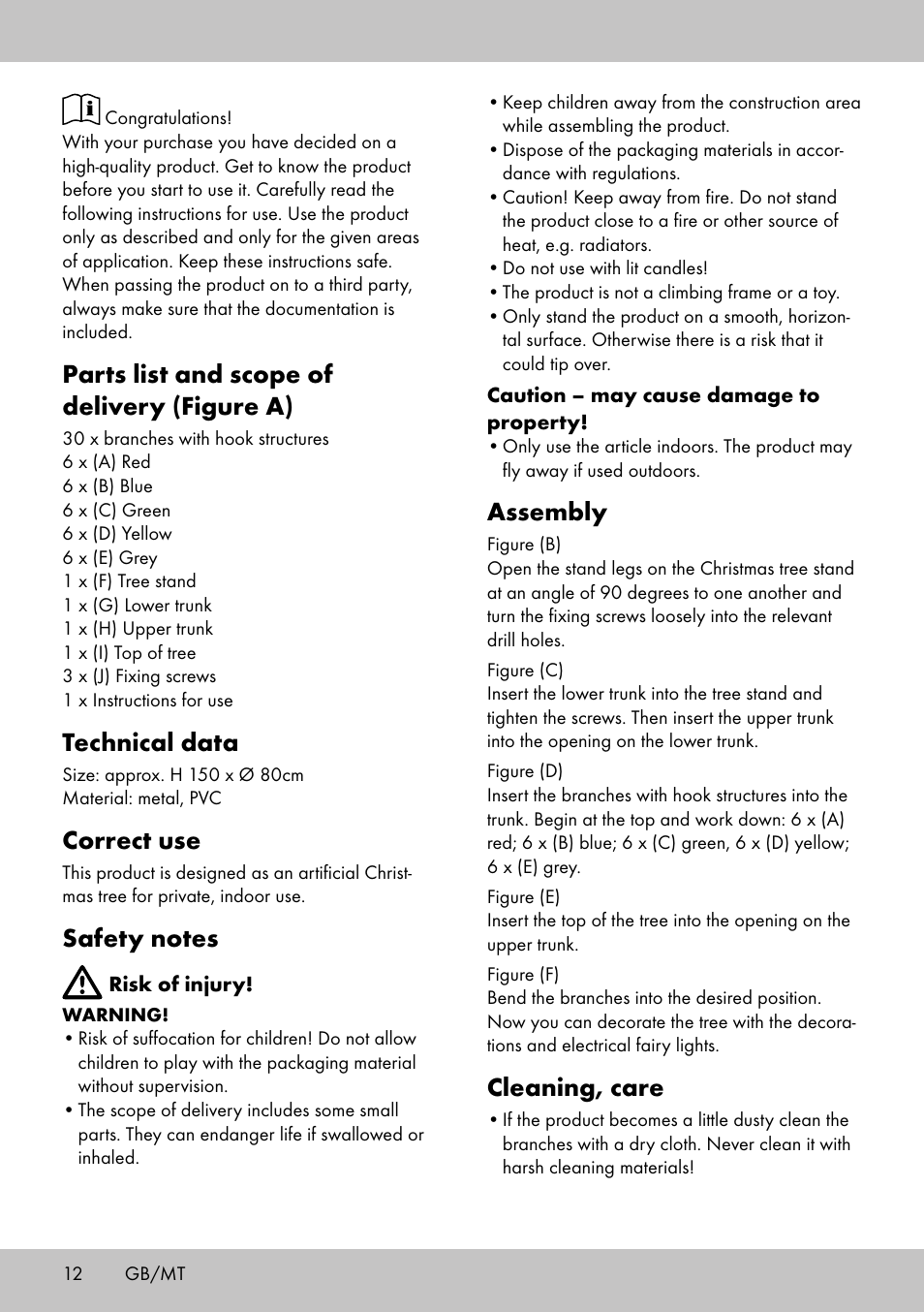 Assembly, Cleaning, care, Parts list and scope of delivery (figure a) | Technical data, Correct use | Melinera WB-1660 User Manual | Page 10 / 14