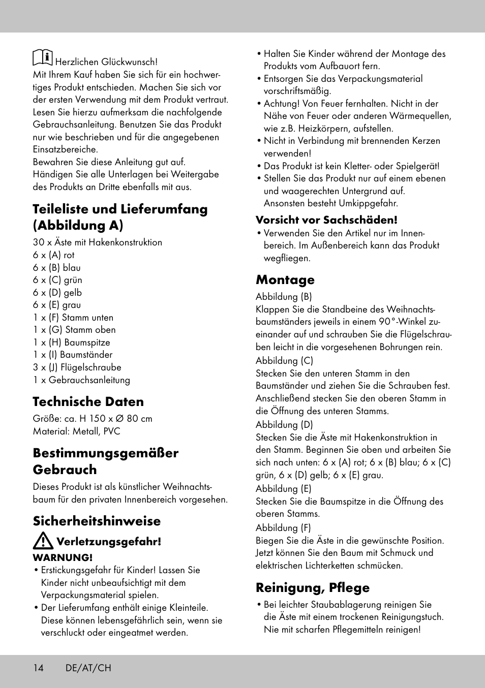 Teileliste und lieferumfang (abbildung a), Technische daten, Bestimmungsgemäßer gebrauch | Sicherheitshinweise, Montage, Reinigung, pflege | Melinera WB-1660 User Manual | Page 12 / 14