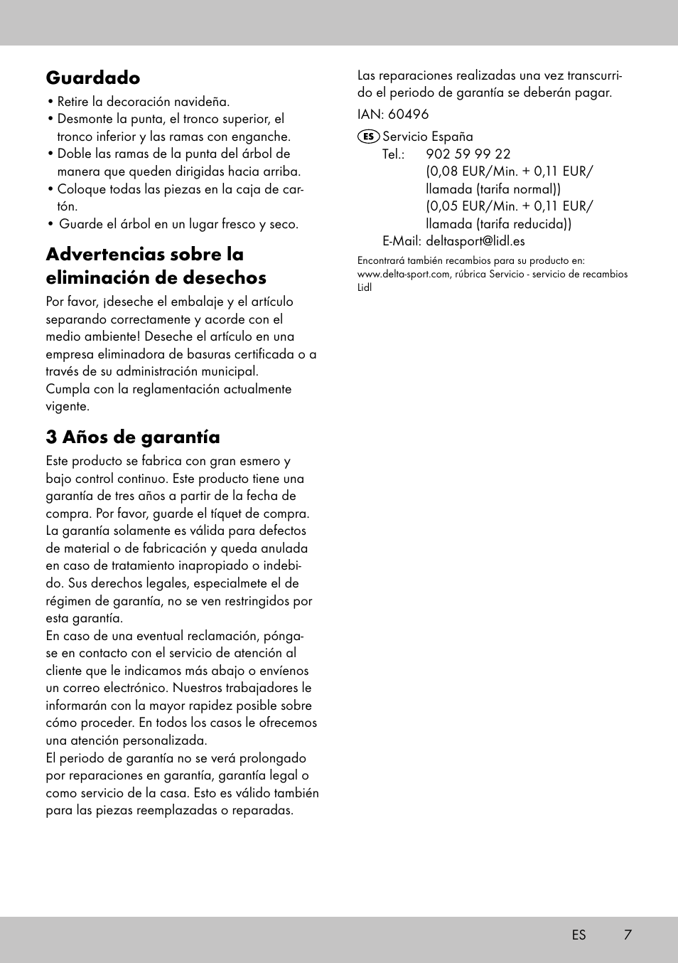 Guardado, Advertencias sobre la eliminación de desechos, 3 años de garantía | Melinera WB-1660 User Manual | Page 5 / 14