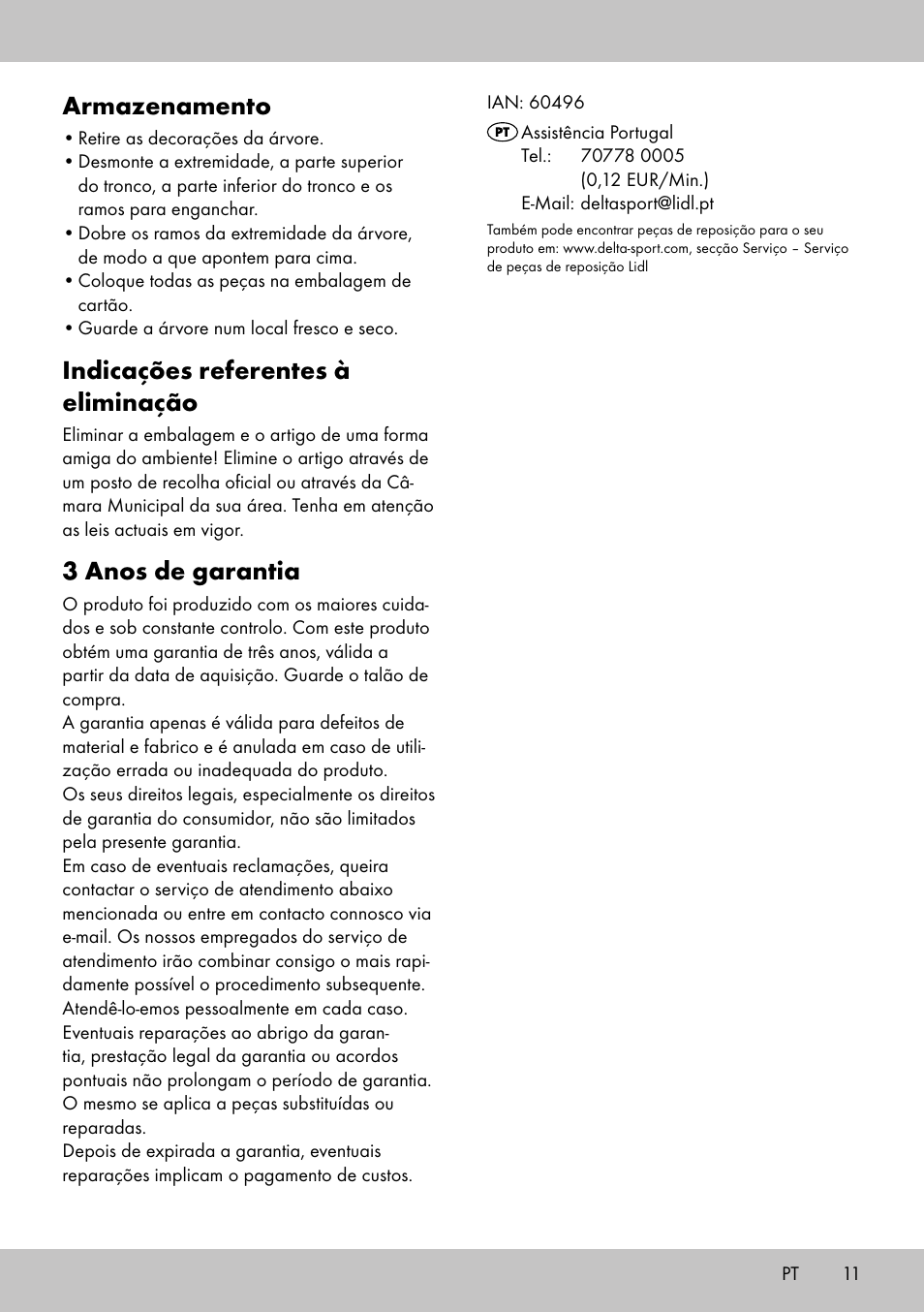 Armazenamento, Indicações referentes à eliminação, 3 anos de garantia | Melinera WB-1660 User Manual | Page 9 / 14