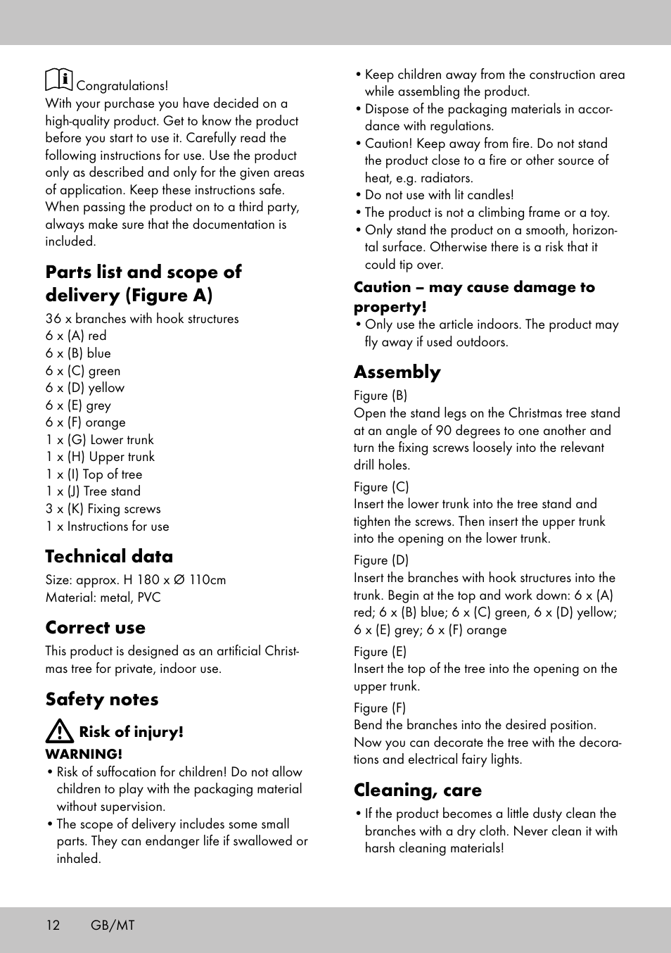 Assembly, Cleaning, care, Parts list and scope of delivery (figure a) | Technical data, Correct use | Melinera WB-1661 User Manual | Page 10 / 14