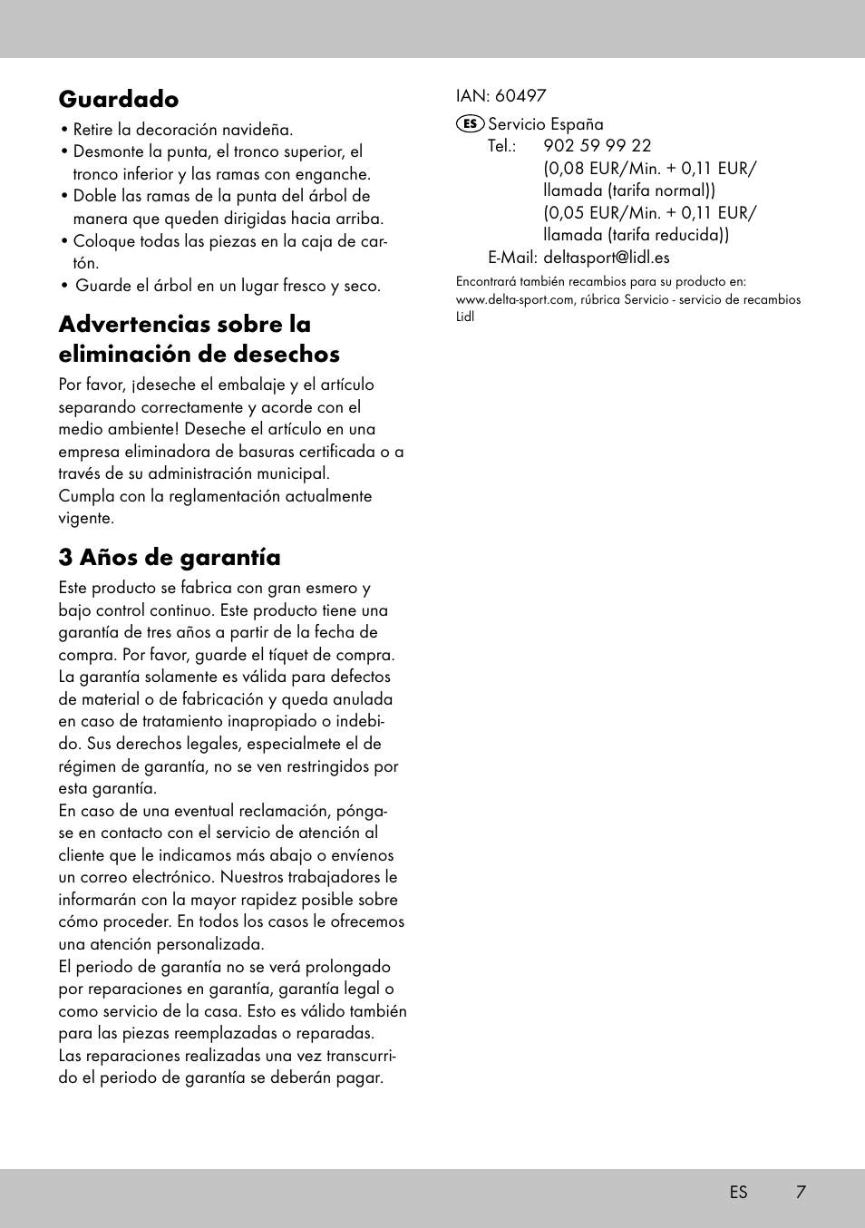 Guardado, Advertencias sobre la eliminación de desechos, 3 años de garantía | Melinera WB-1661 User Manual | Page 5 / 14