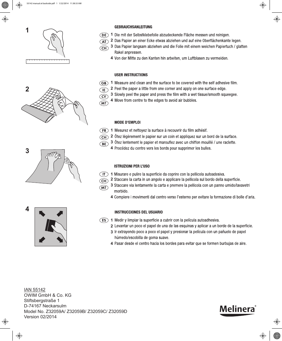 Melinera Z32059A/ Z32059B/ Z32059C/ Z32059D User Manual | 1 page