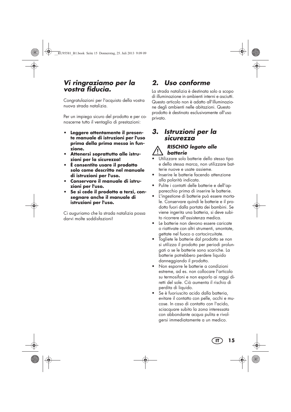 Vi ringraziamo per la vostra fiducia, Uso conforme, Istruzioni per la sicurezza | Melinera MWB 5 A1 User Manual | Page 17 / 34