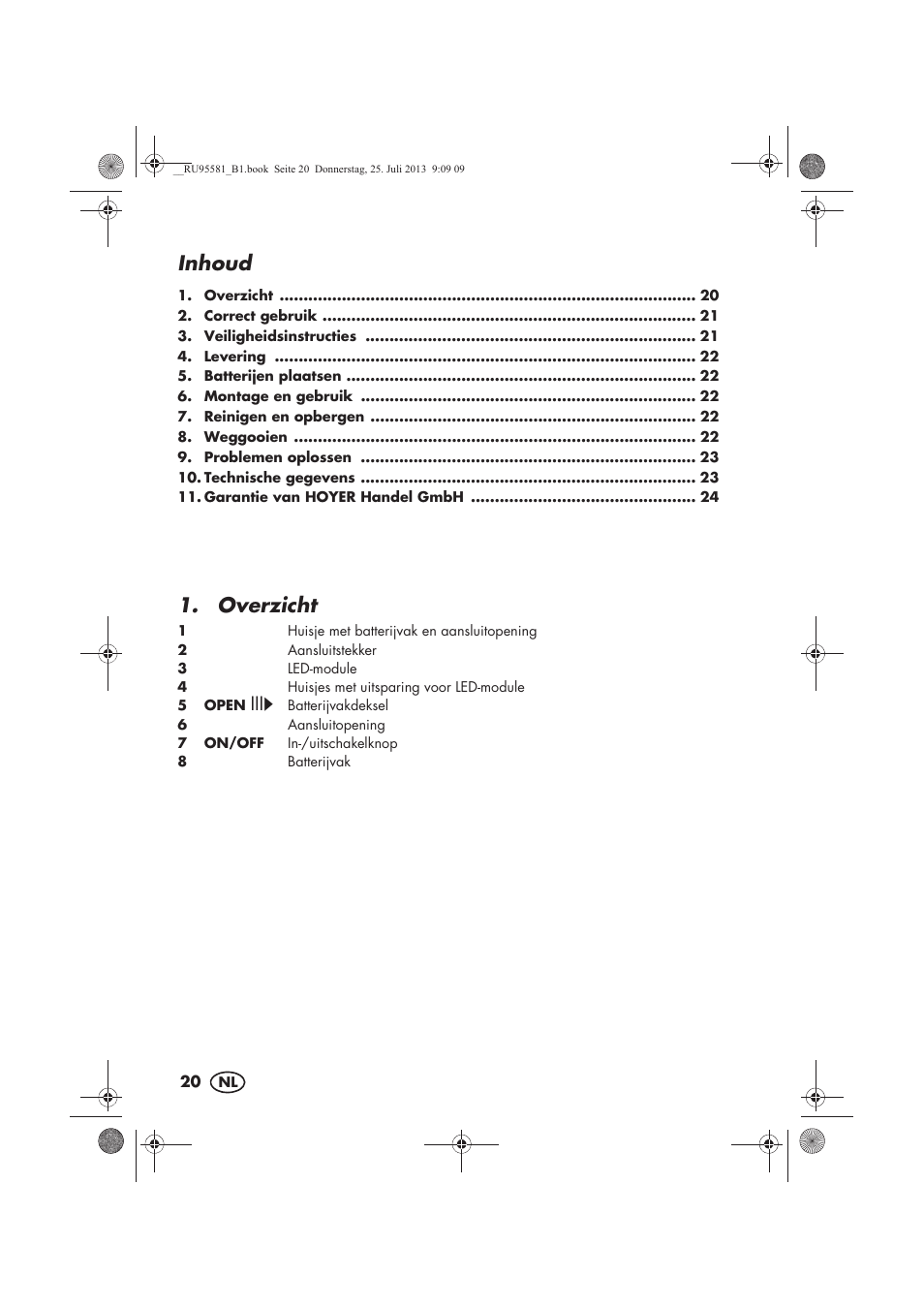 Inhoud, Overzicht | Melinera MWB 5 A1 User Manual | Page 22 / 34