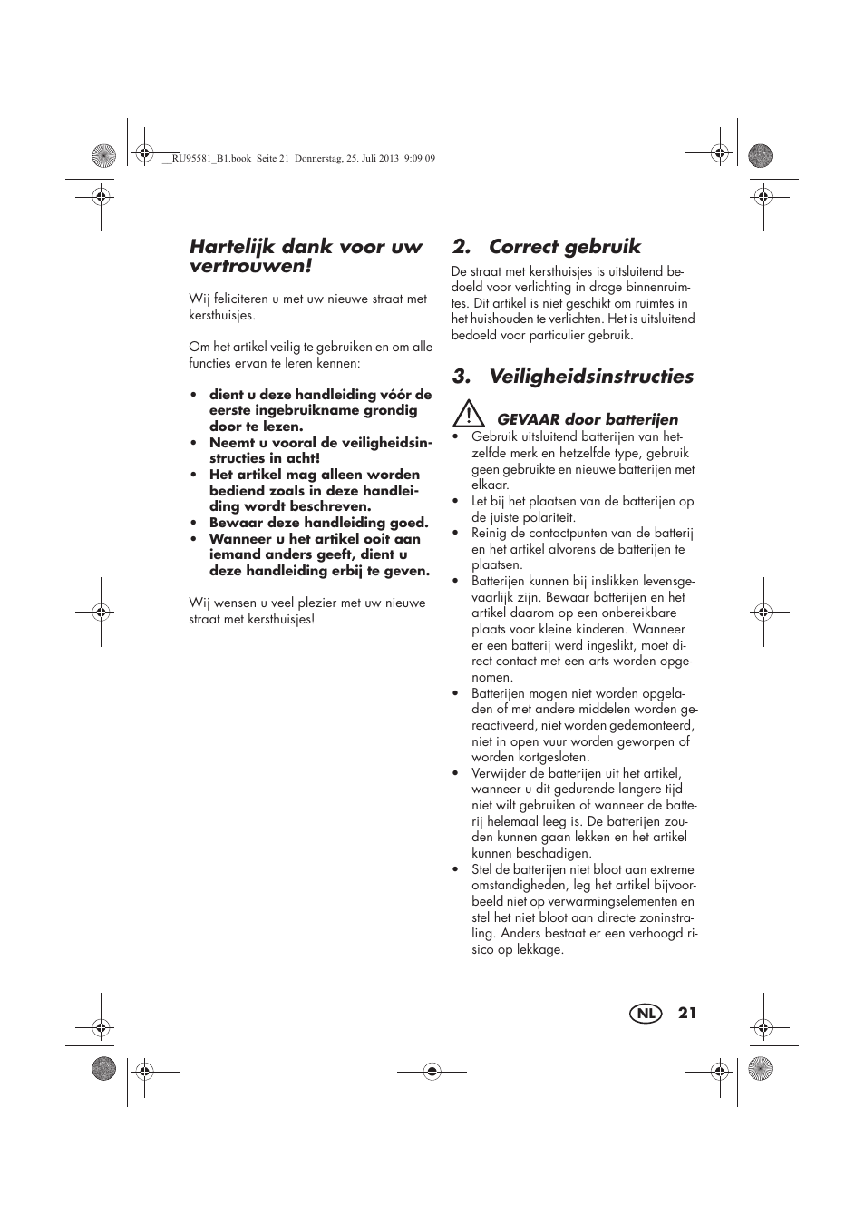 Hartelijk dank voor uw vertrouwen, Correct gebruik, Veiligheidsinstructies | Melinera MWB 5 A1 User Manual | Page 23 / 34