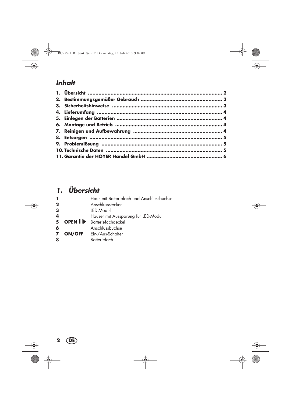 Inhalt, Übersicht | Melinera MWB 5 A1 User Manual | Page 4 / 34