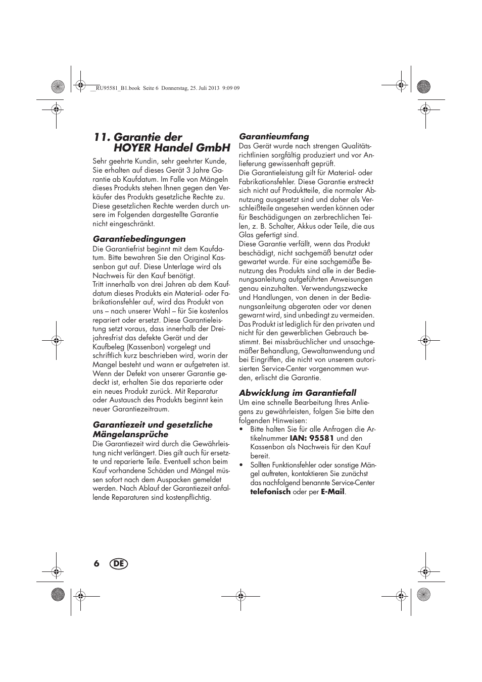 Garantie der hoyerhandel gmbh | Melinera MWB 5 A1 User Manual | Page 8 / 34